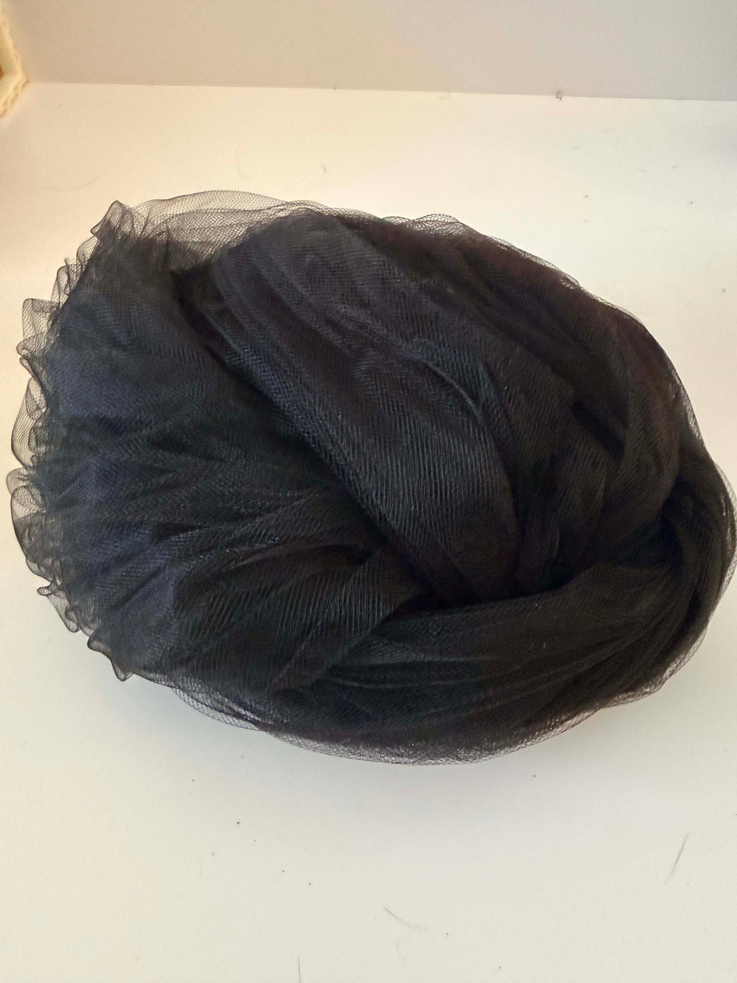 1950s Mr John Black Tulle Mesh Turban Hat De Young Originals New York Draped Veil Cocktail Hat Couture Millinery
