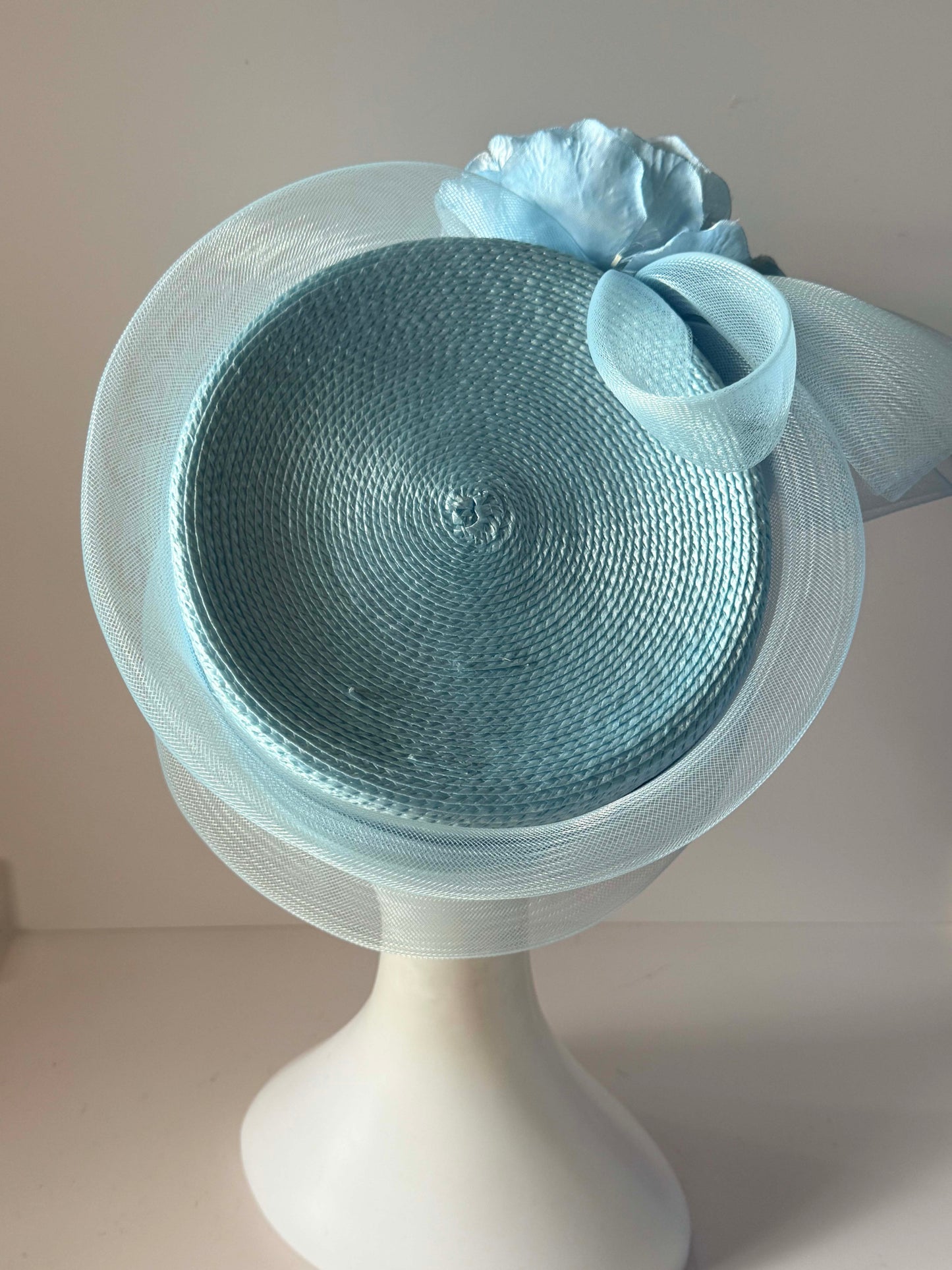 Vintage 1980s Baby Blue Hat Straw Horsehair Floral Statement Hat Church Wedding Derby Garden Party