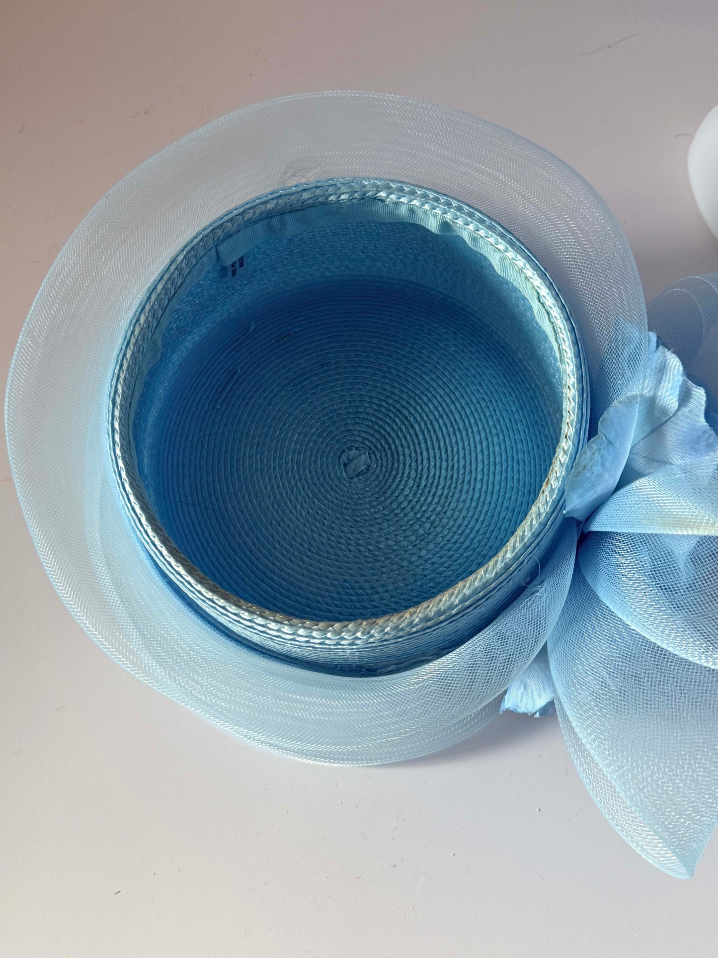 Vintage 1980s Baby Blue Hat Straw Horsehair Floral Statement Hat Church Wedding Derby Garden Party
