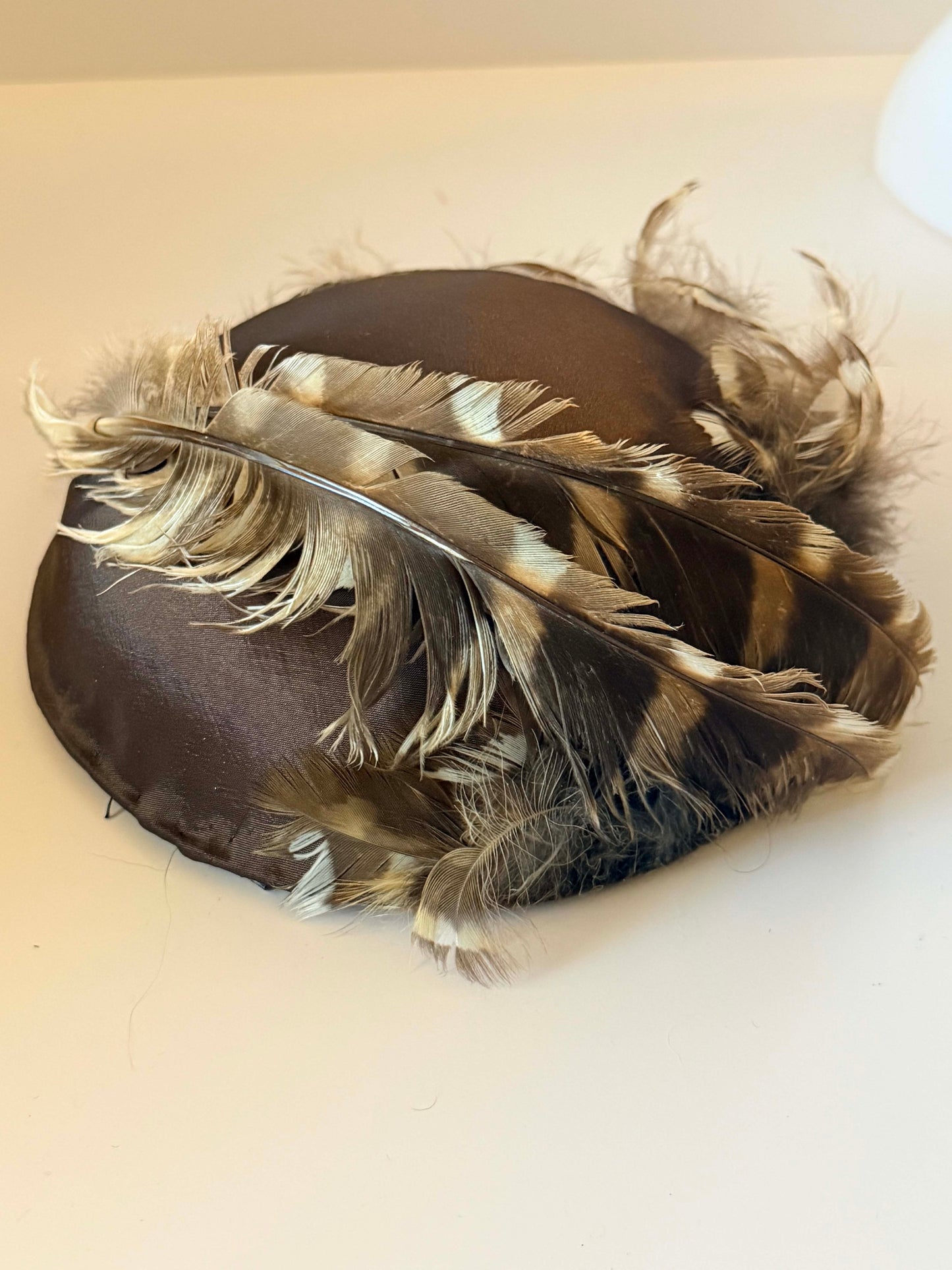 Vintage 1940s Brown Feather Cocktail Hat Tilt Hat Fur Felt Fascinator Mid Century Millinery Statement Headpiece