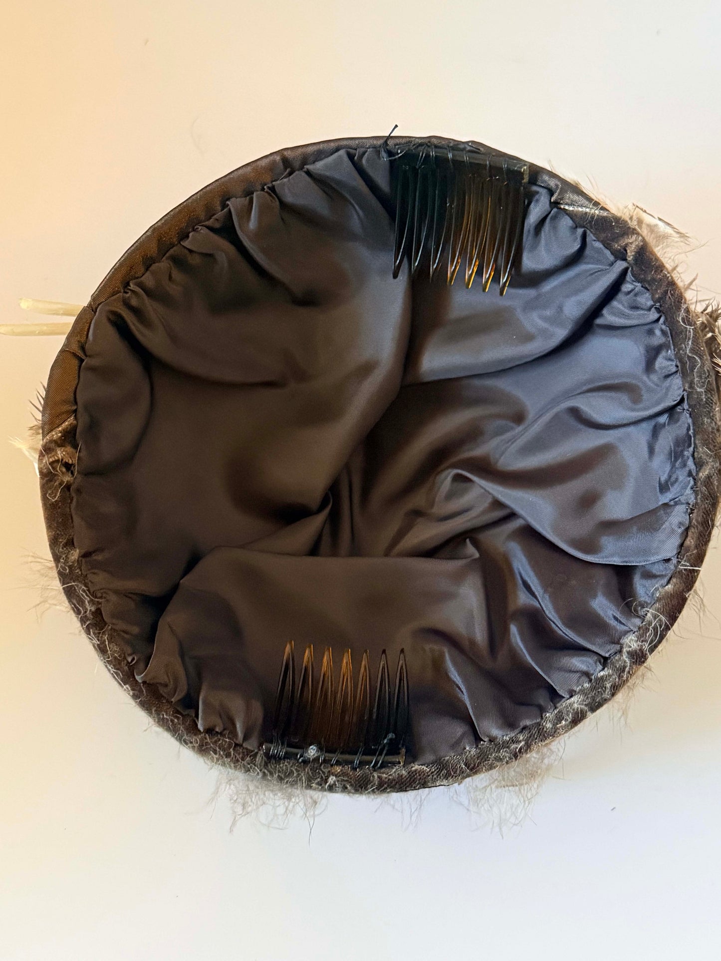 Vintage 1940s Brown Feather Cocktail Hat Tilt Hat Fur Felt Fascinator Mid Century Millinery Statement Headpiece