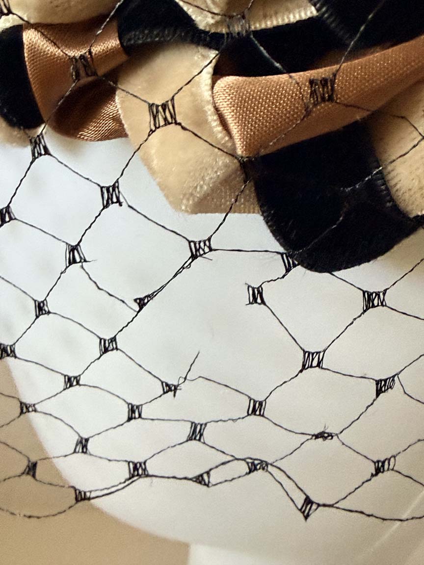 Vintage 1950s Deilhirst Halo Hat Black Bronze Champagne Ribbon Birdcage Veil Women's Mid Century Cocktail Hat