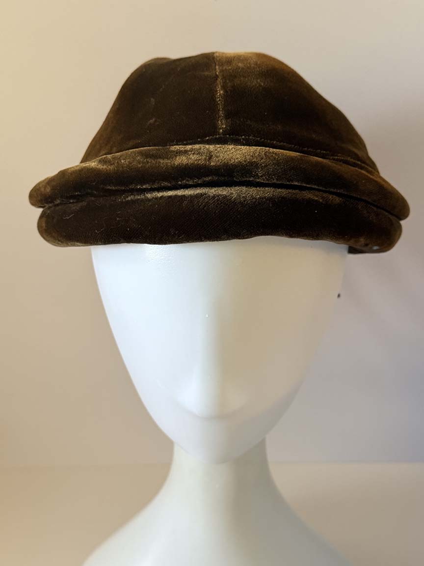 Vintage 1940s Debsway Chocolate Brown Velvet Hat Black Bow Ribbon Streamers Women's WWII Era Tilt Hat Millinery