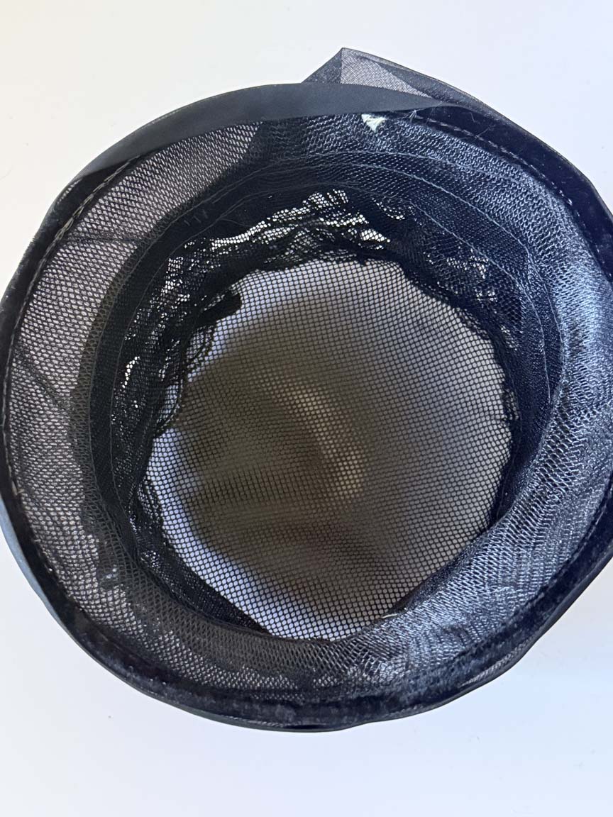 Vintage 1950s Black Lace Hat Satin Ribbon Woven Crown Wide Brim Women's Mid Century Cocktail Church Hat