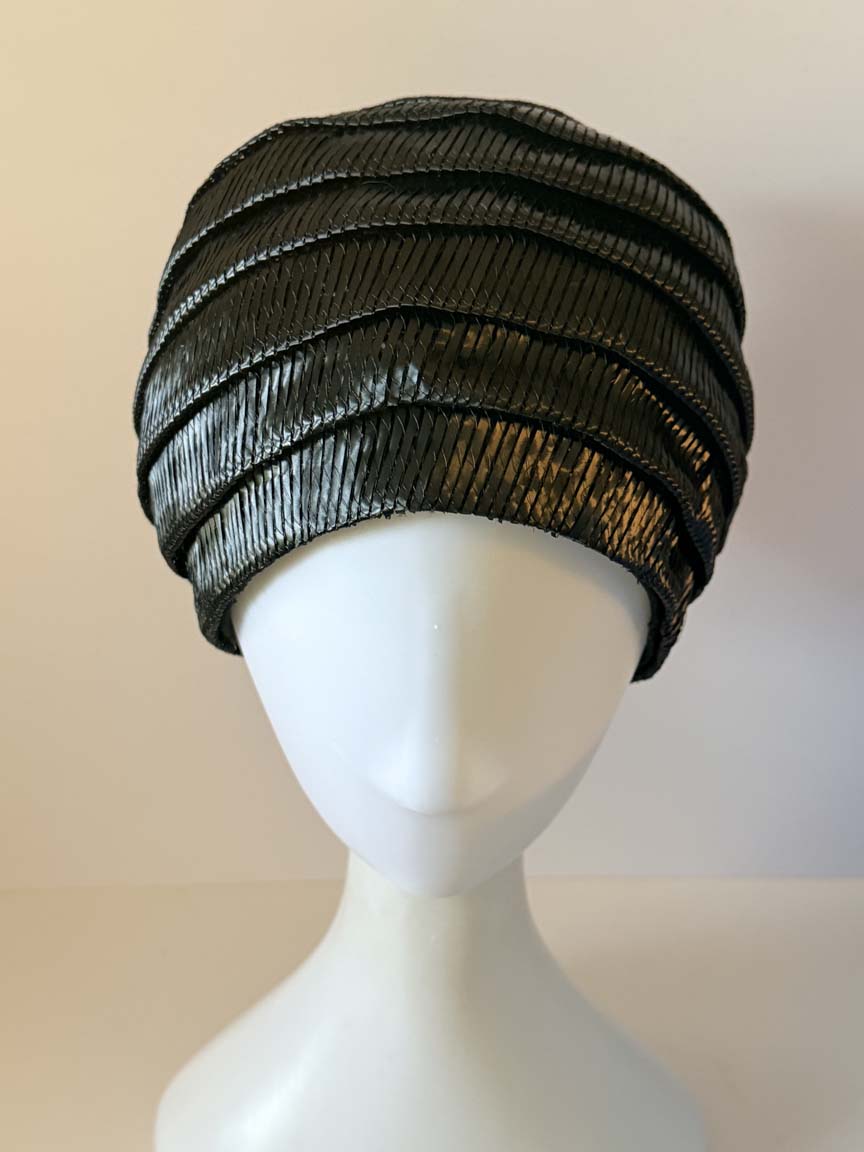 Vintage 1950s Reggi Black Straw Toque Hat Sculptural Tiered Crown Women's Mid Century Designer Millinery