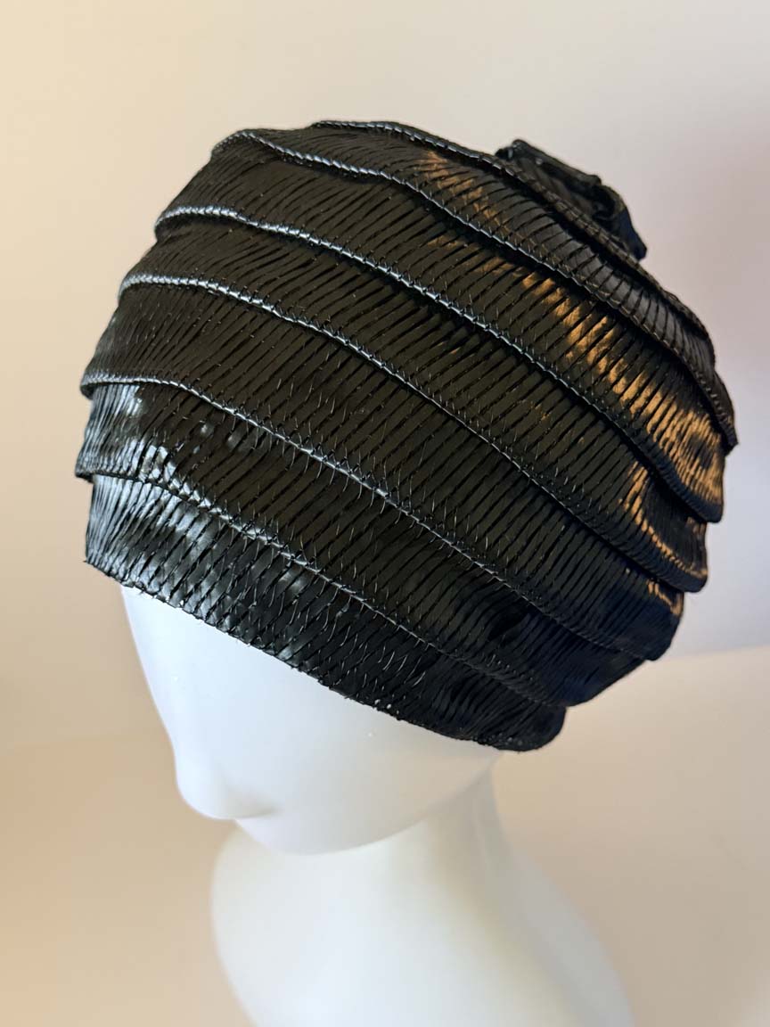 Vintage 1950s Reggi Black Straw Toque Hat Sculptural Tiered Crown Women's Mid Century Designer Millinery