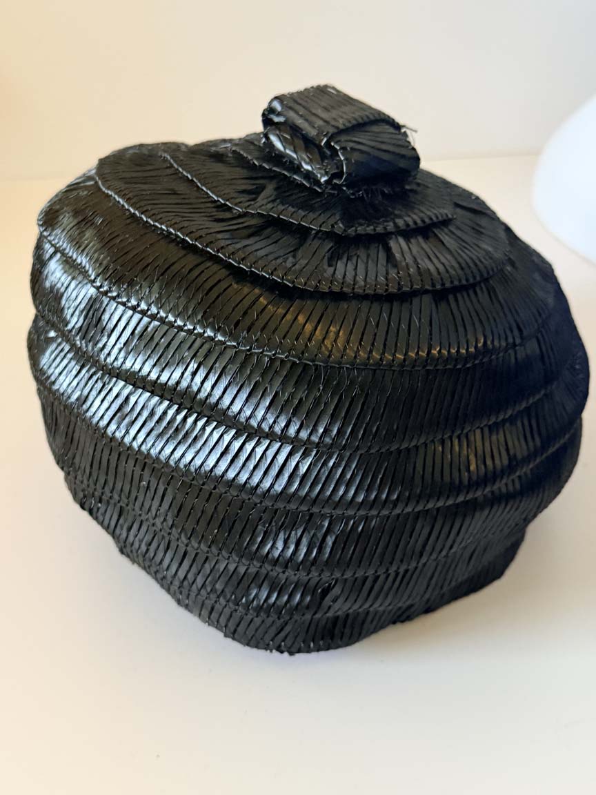 Vintage 1950s Reggi Black Straw Toque Hat Sculptural Tiered Crown Women's Mid Century Designer Millinery