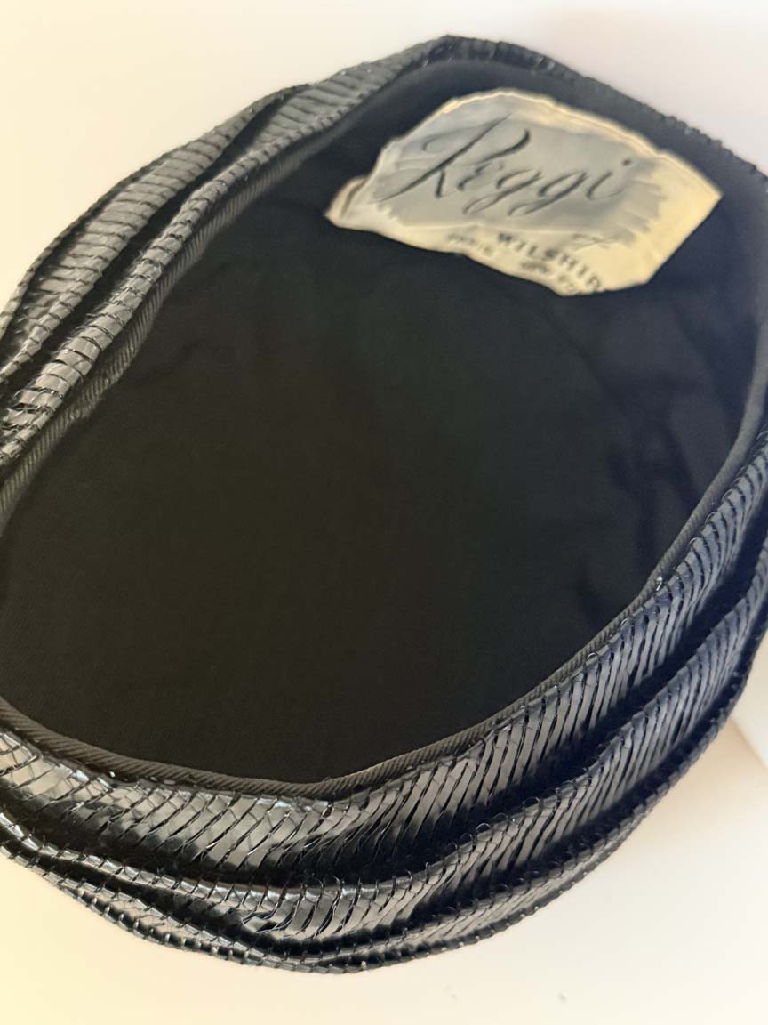 Vintage 1950s Reggi Black Straw Toque Hat Sculptural Tiered Crown Women's Mid Century Designer Millinery