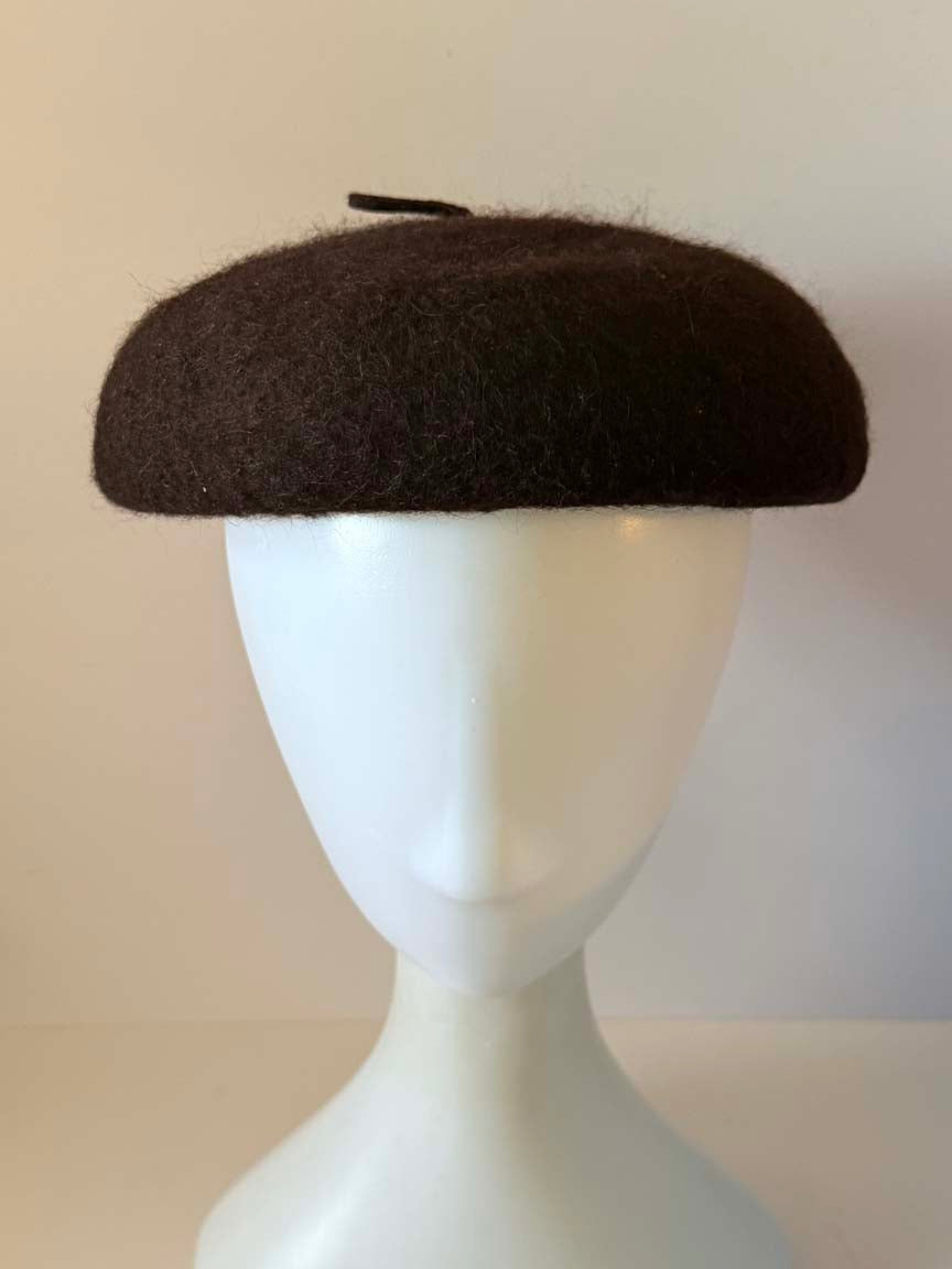 Vintage 1960s Dark Brown Wool Beret Hat Structured French Style Women's Mod Mid Century Millinery