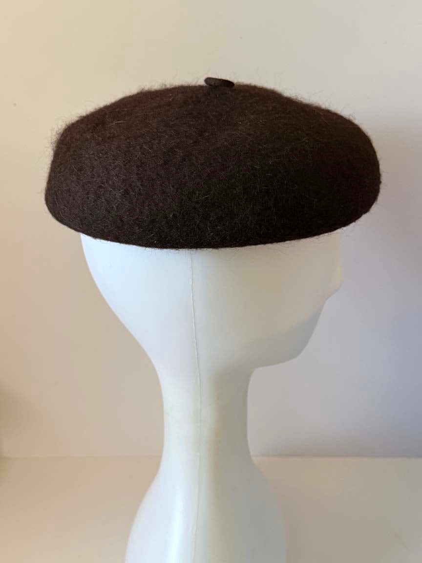 Vintage 1960s Dark Brown Wool Beret Hat Structured French Style Women's Mod Mid Century Millinery