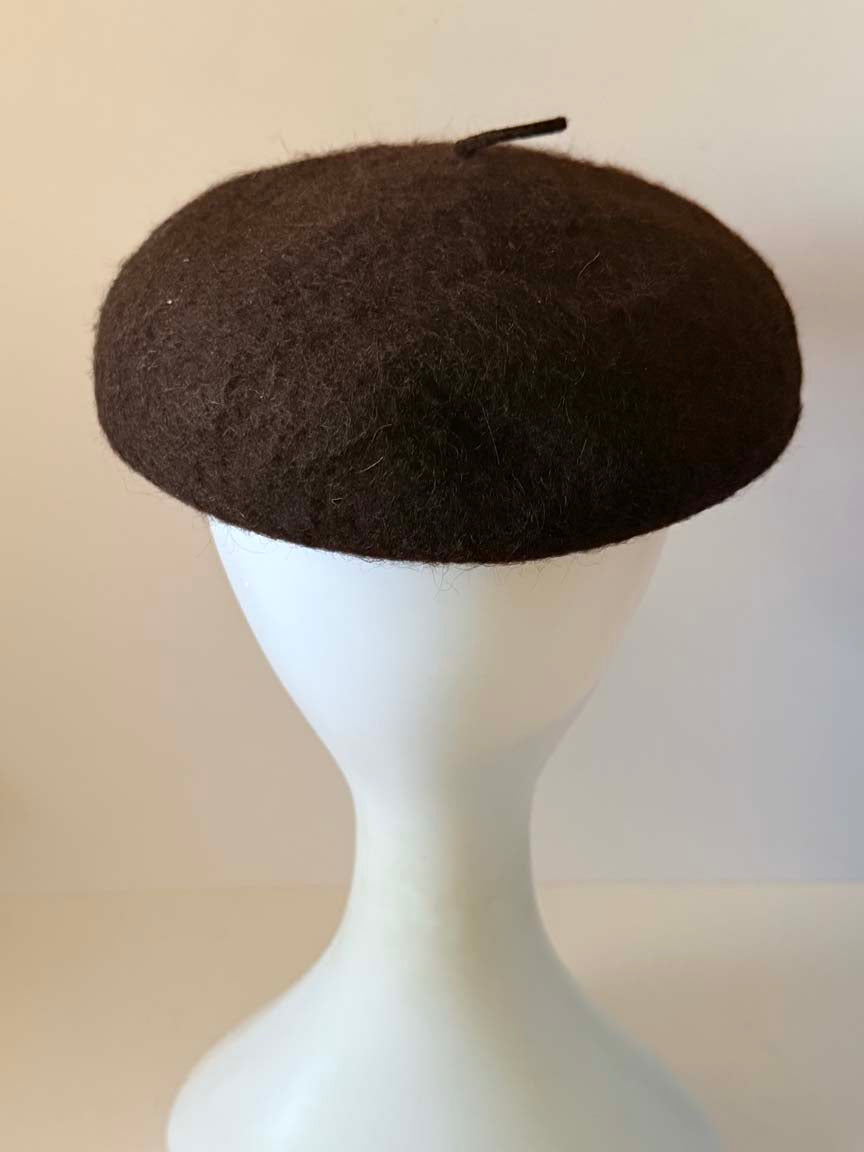 Vintage 1960s Dark Brown Wool Beret Hat Structured French Style Women's Mod Mid Century Millinery