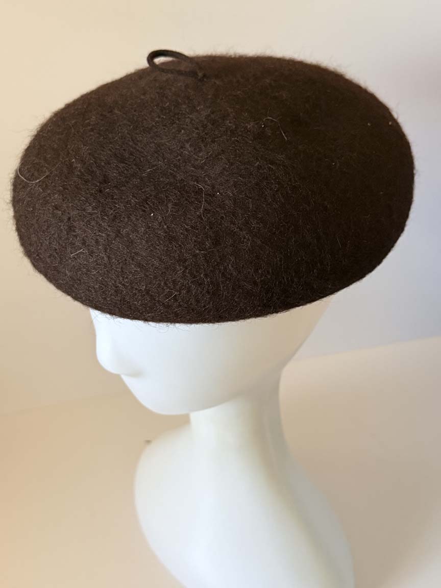 Vintage 1960s Dark Brown Wool Beret Hat Structured French Style Women's Mod Mid Century Millinery