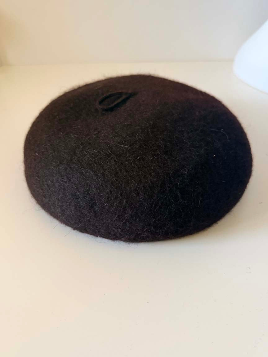 Vintage 1960s Dark Brown Wool Beret Hat Structured French Style Women's Mod Mid Century Millinery