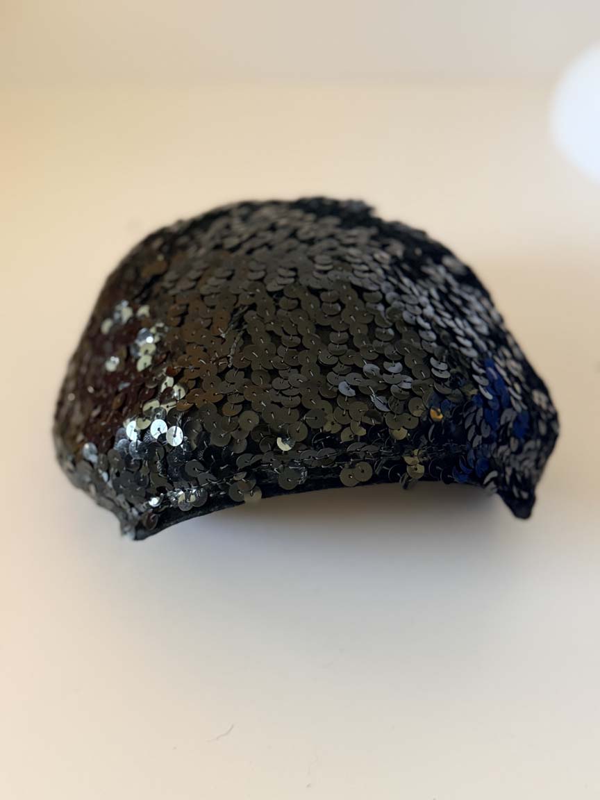 Vintage 1950s Black Sequin Cocktail Hat Allover Sequins Women's Sculpted Half Hat Evening Party Formal Millinery