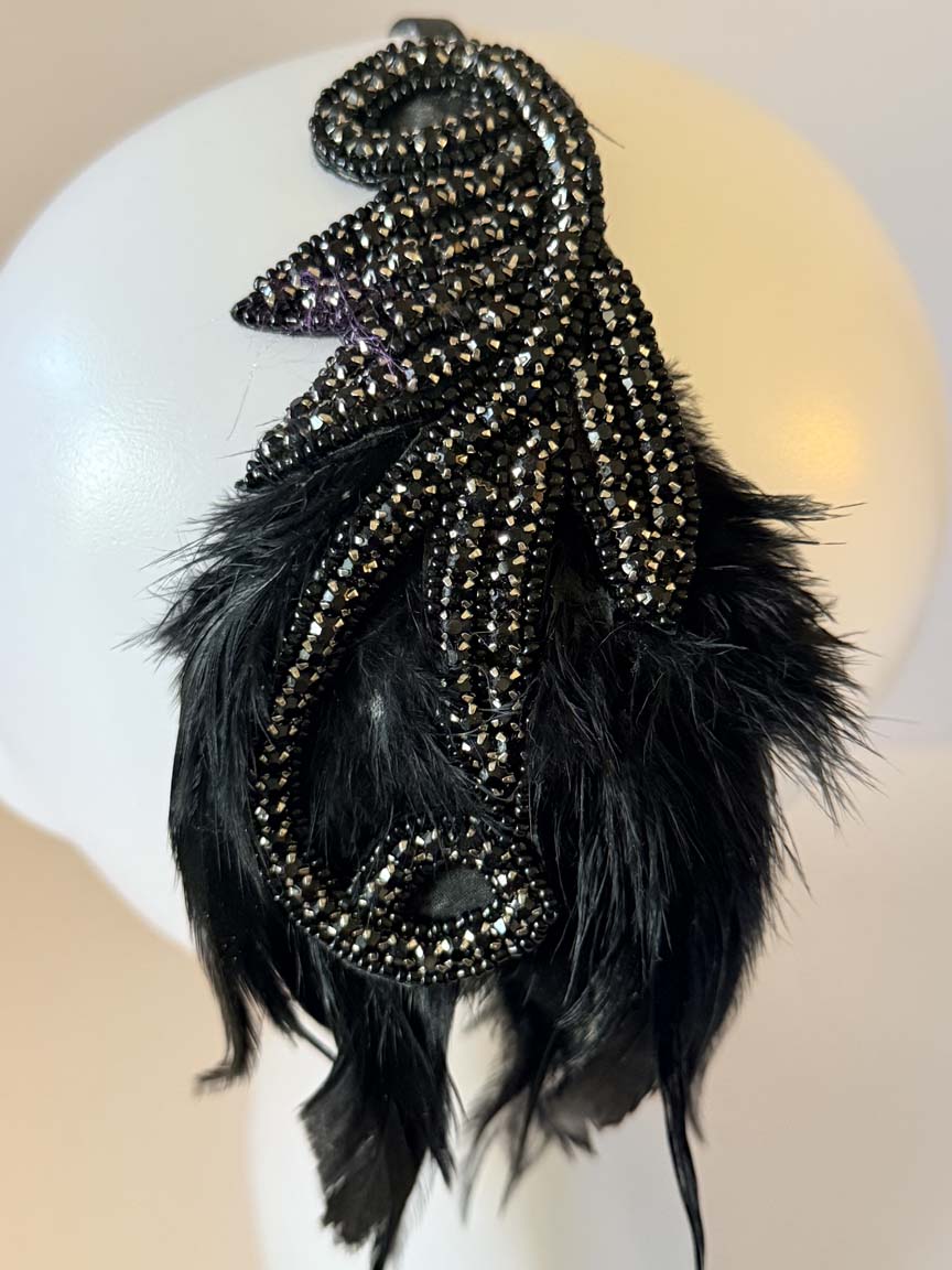 BABEYOND 1920s Style Black Beaded Feather Flapper Headpiece Art Deco Peacock Fascinator Great Gatsby Costume