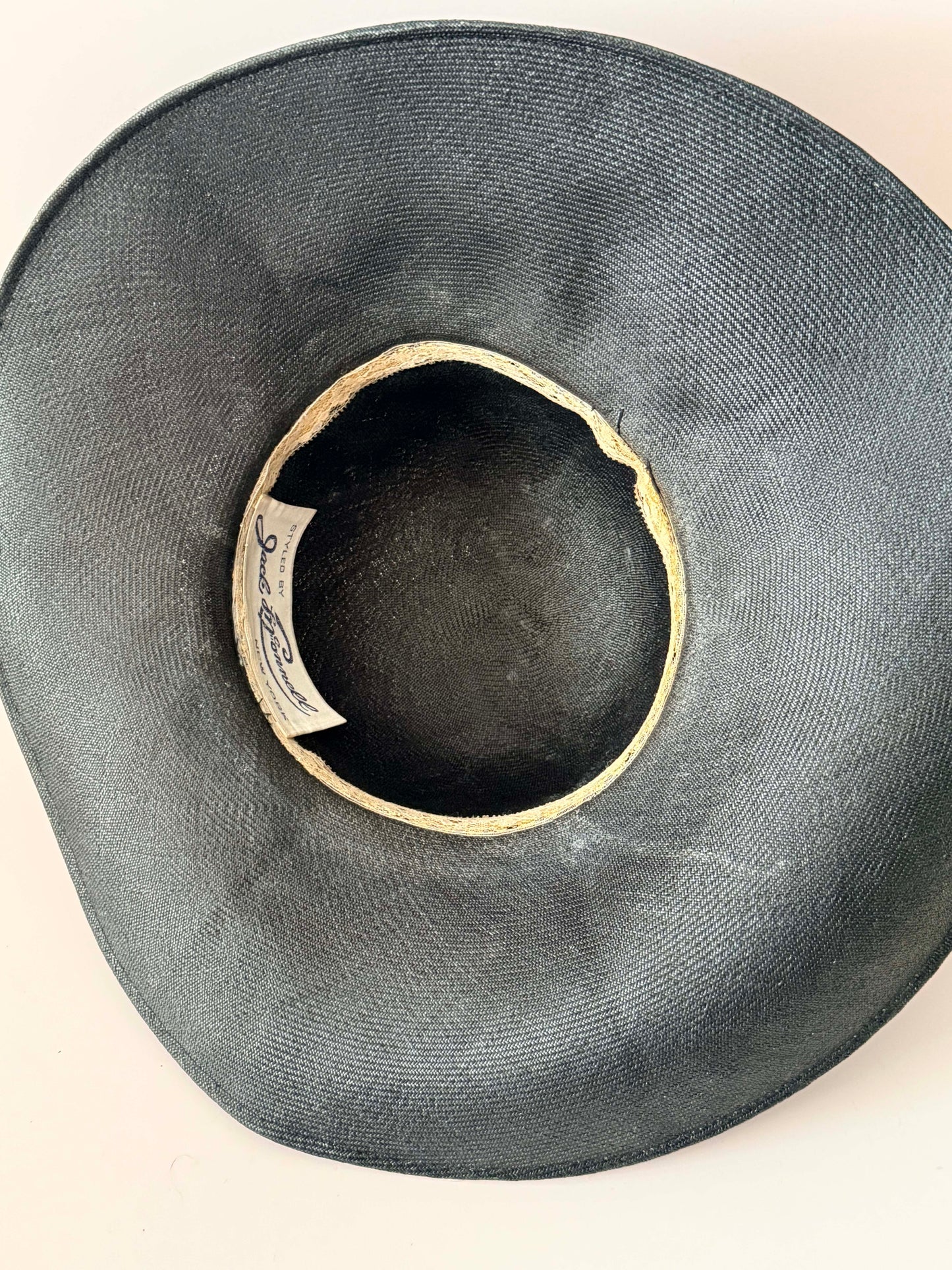 1950s Jack McConnell Black Straw Hat – Wide Brim Veiled Cocktail Hat