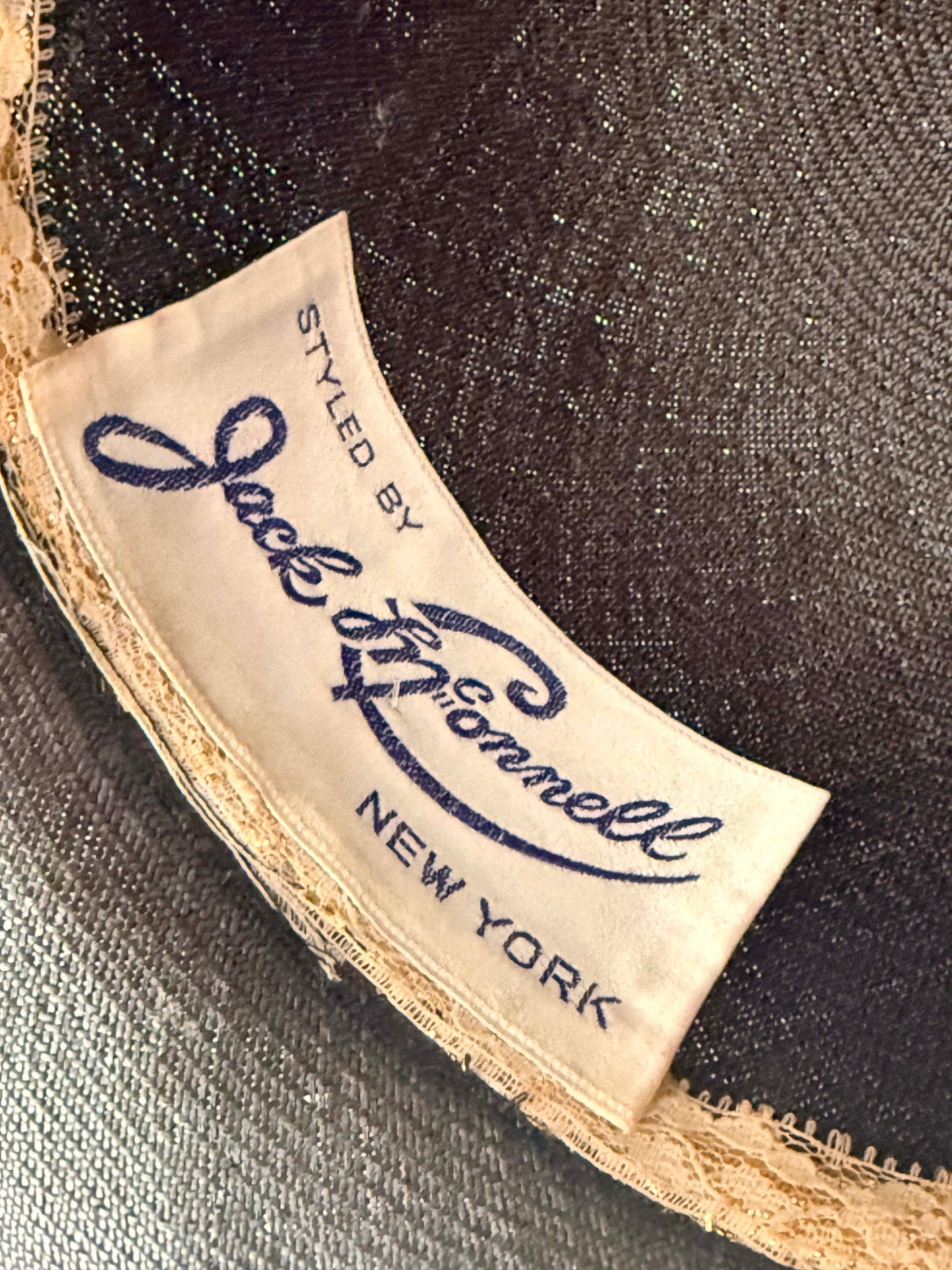 1950s Jack McConnell Black Straw Hat – Wide Brim Veiled Cocktail Hat