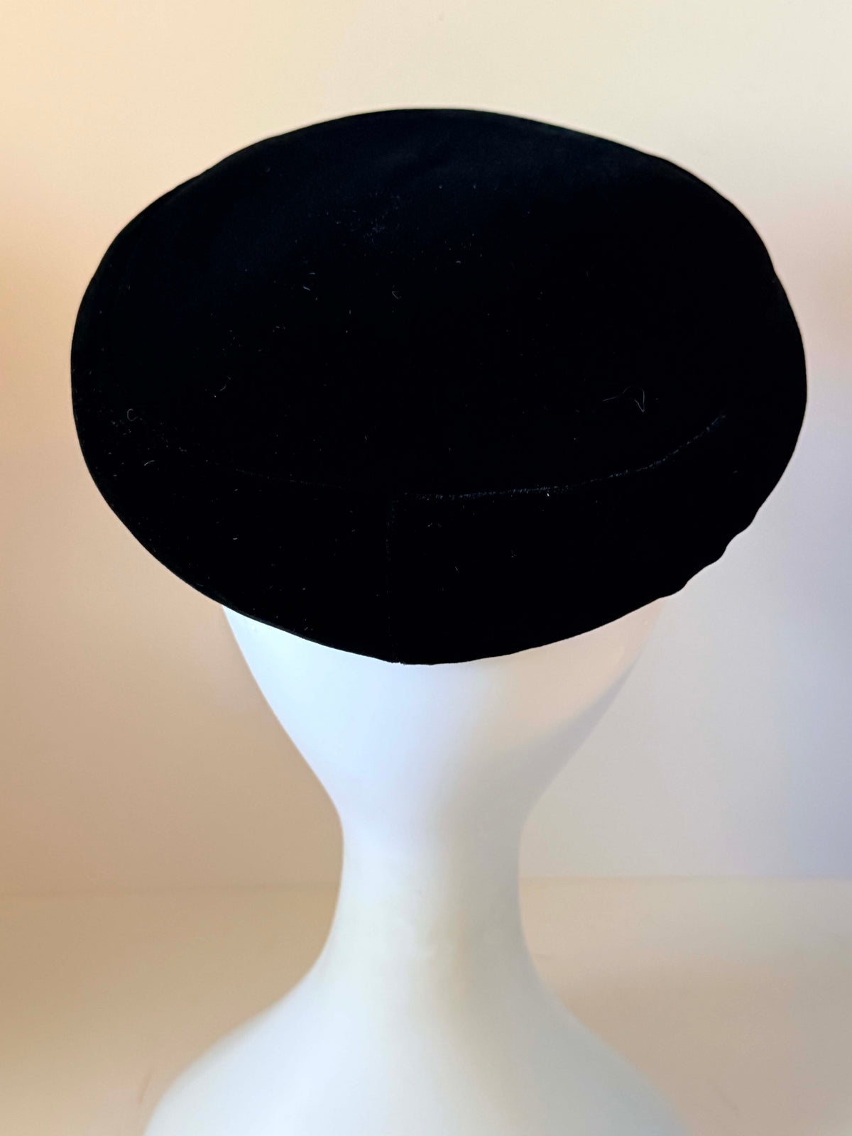 Vintage 1950s Black Velvet Beret Hat Satin Bow Trim Women's Mid Century Formal Cocktail Church Millinery