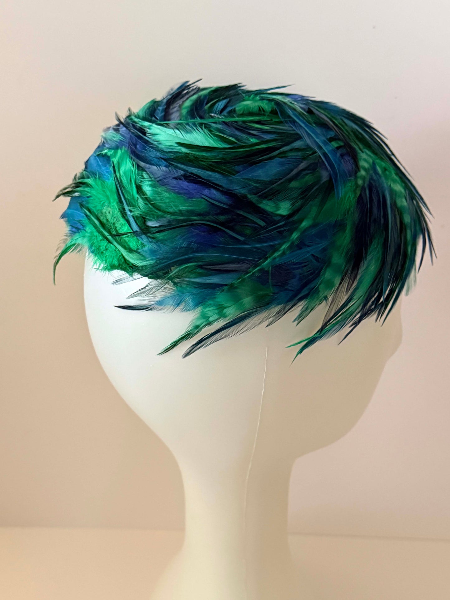 1950s Thorn Vintage Feather Hat – Blue Green Feather Cocktail Fascinator