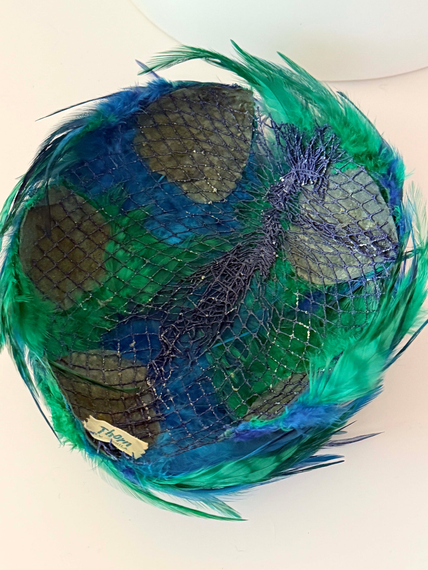 1950s Thorn Vintage Feather Hat – Blue Green Feather Cocktail Fascinator