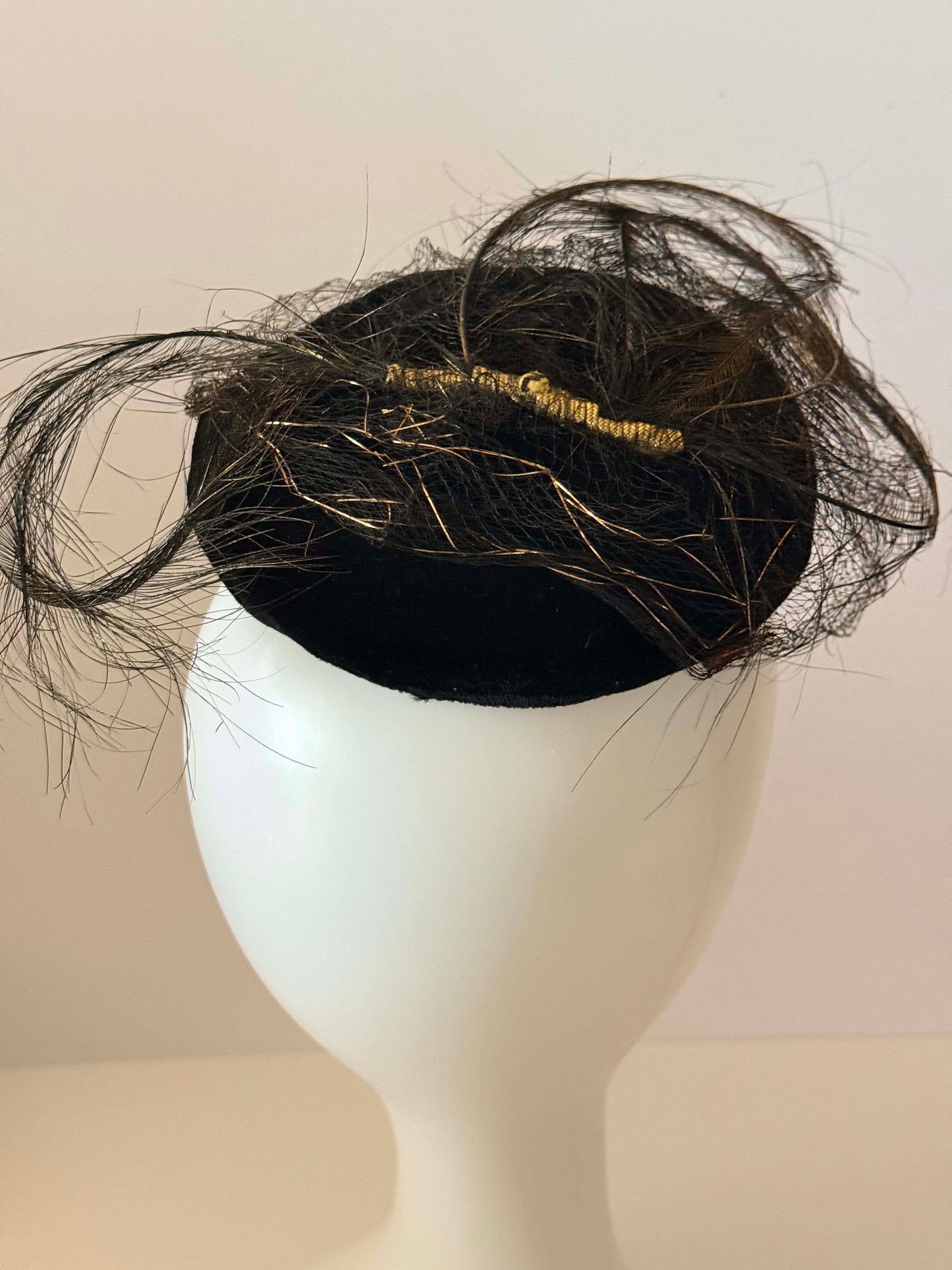 1950s Mr. Henry Creations Black Veiled Fascinator – Feather Cocktail Hat
