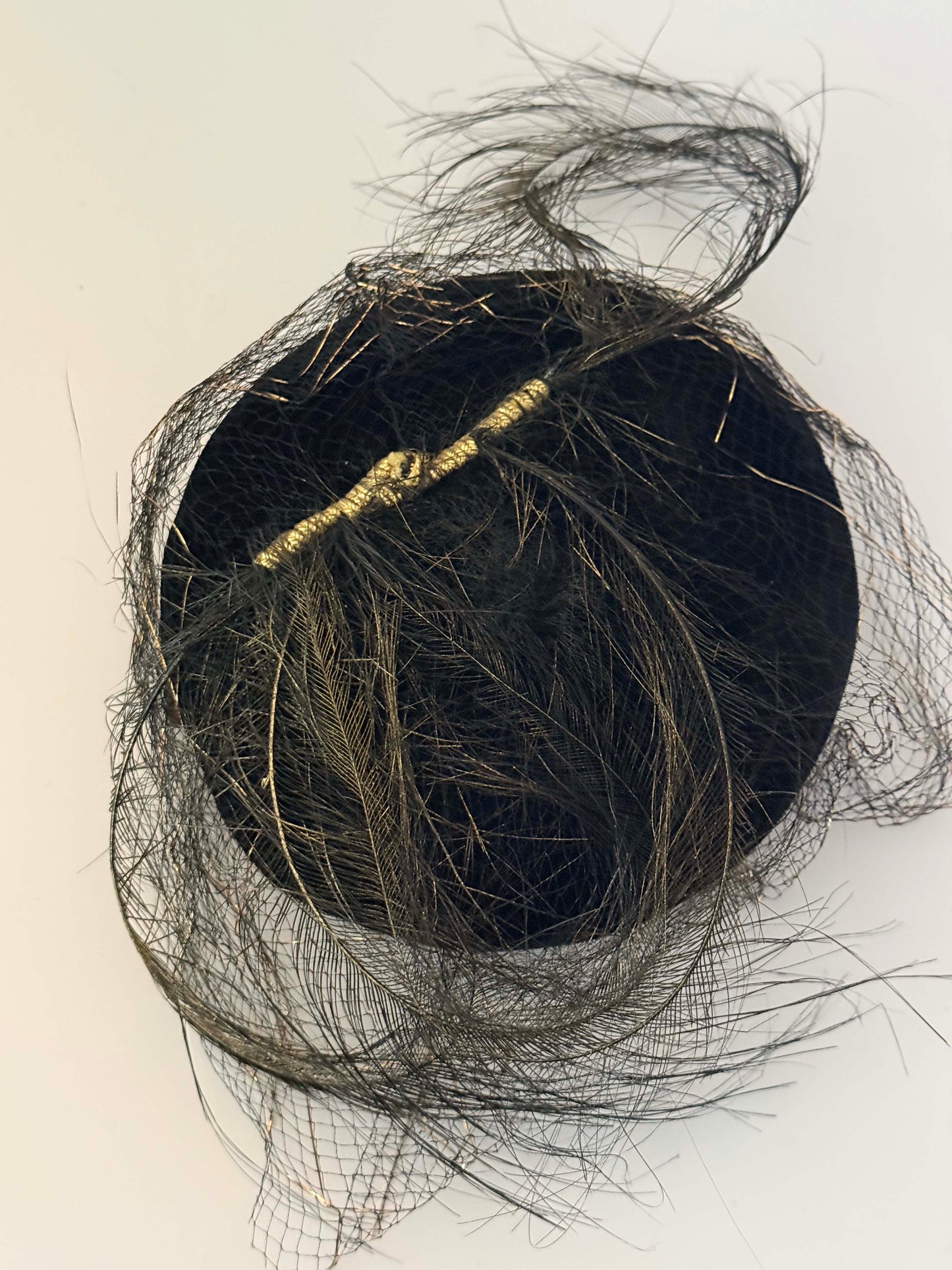 1950s Mr. Henry Creations Black Veiled Fascinator – Feather Cocktail Hat