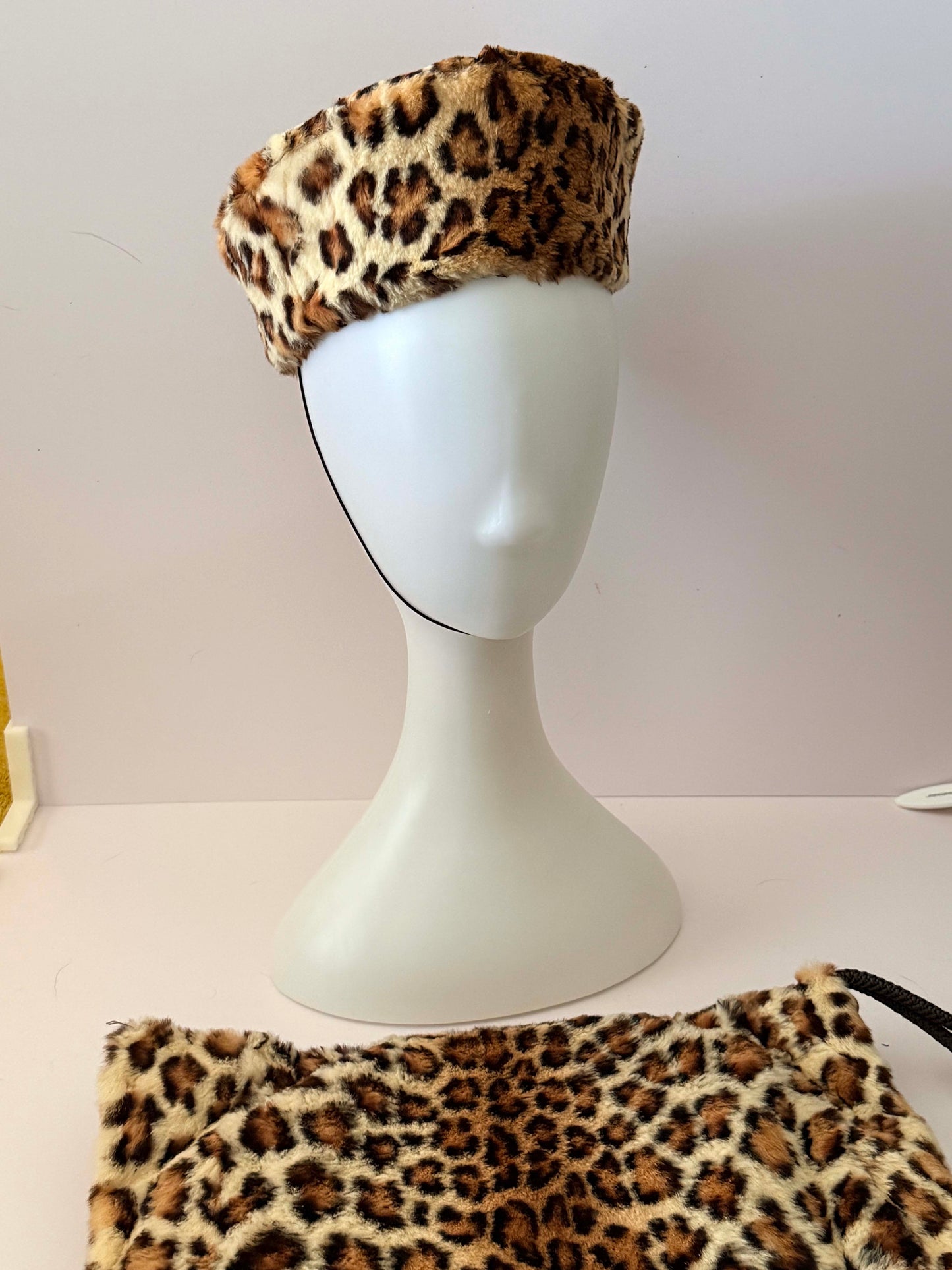 Vintage Leopard Faux Fur Hat & Muff Set – 1950s Style Winter Glamour Set Retro Animal Print Cold Weather Ensemble