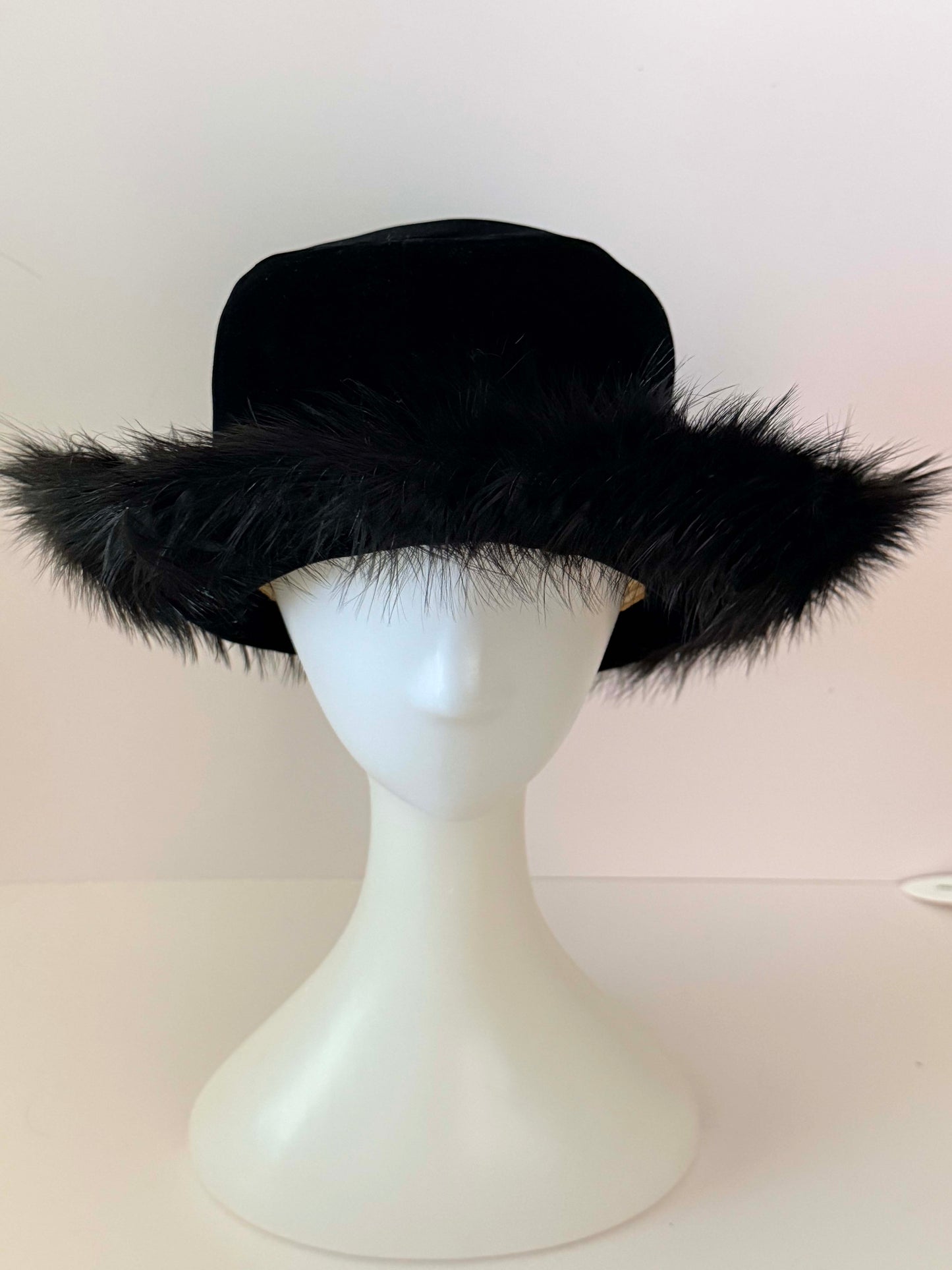 Vintage Jack McConnell Black Velvet Hat with Fur Trim – 1950s Designer Cocktail Hat Luxe Winter Millinery Statement