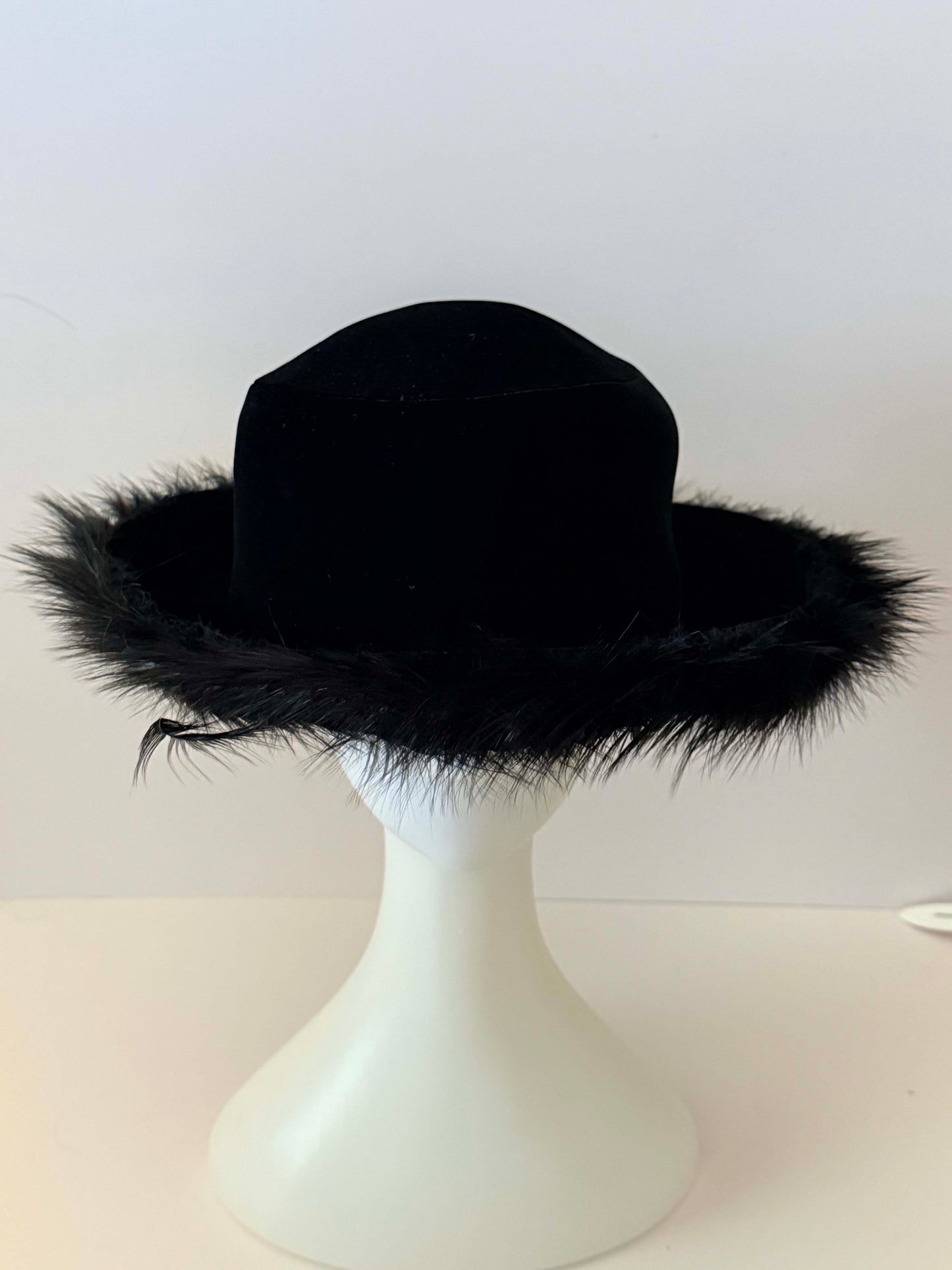 Vintage Jack McConnell Black Velvet Hat with Fur Trim – 1950s Designer Cocktail Hat Luxe Winter Millinery Statement