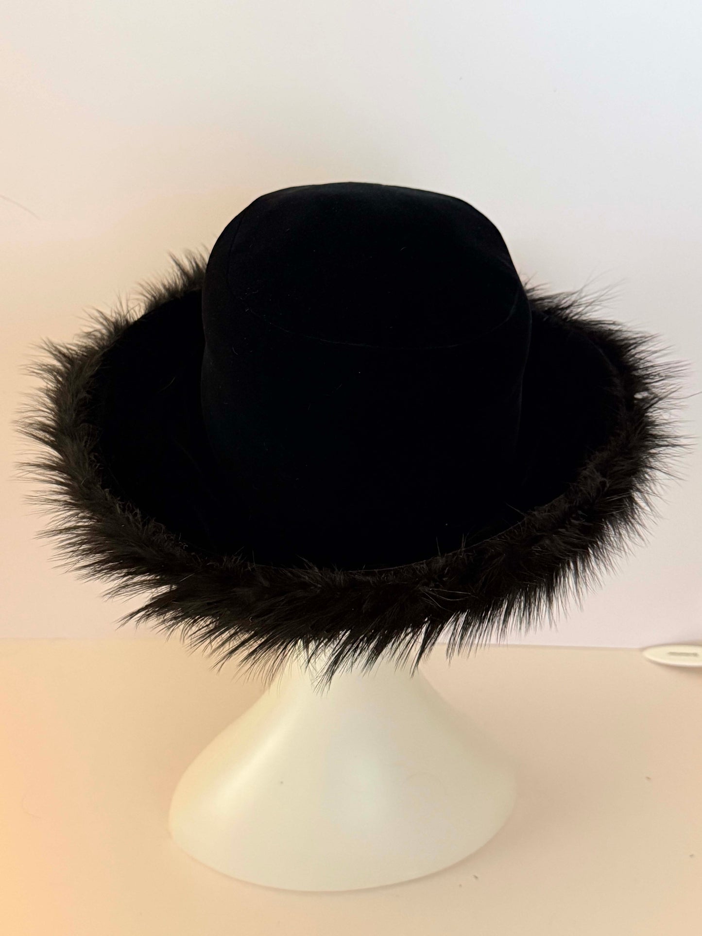 Vintage Jack McConnell Black Velvet Hat with Fur Trim – 1950s Designer Cocktail Hat Luxe Winter Millinery Statement