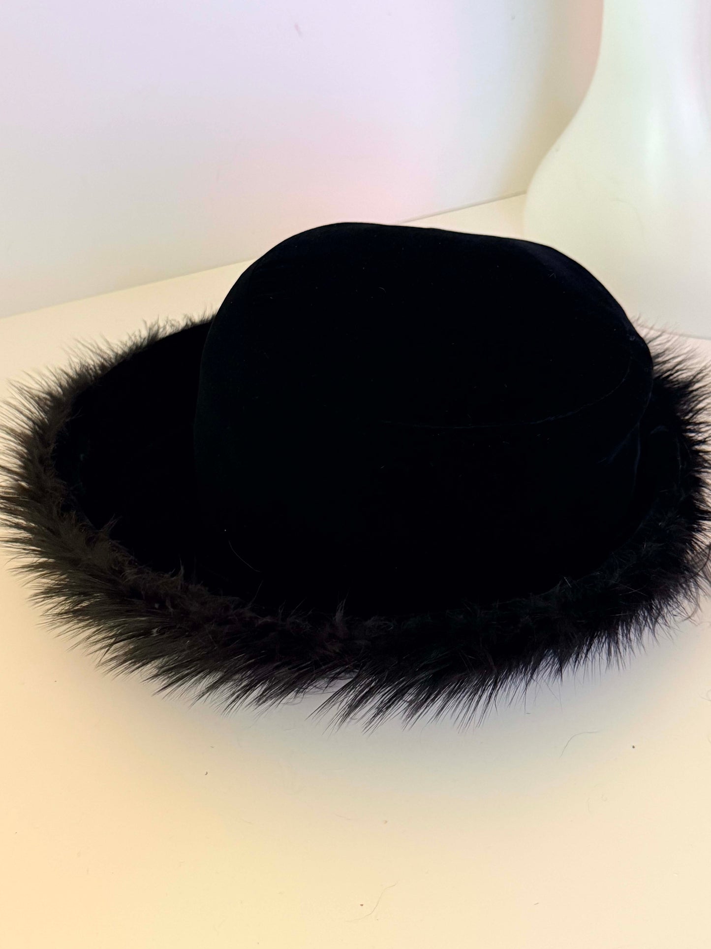 Vintage Jack McConnell Black Velvet Hat with Fur Trim – 1950s Designer Cocktail Hat Luxe Winter Millinery Statement