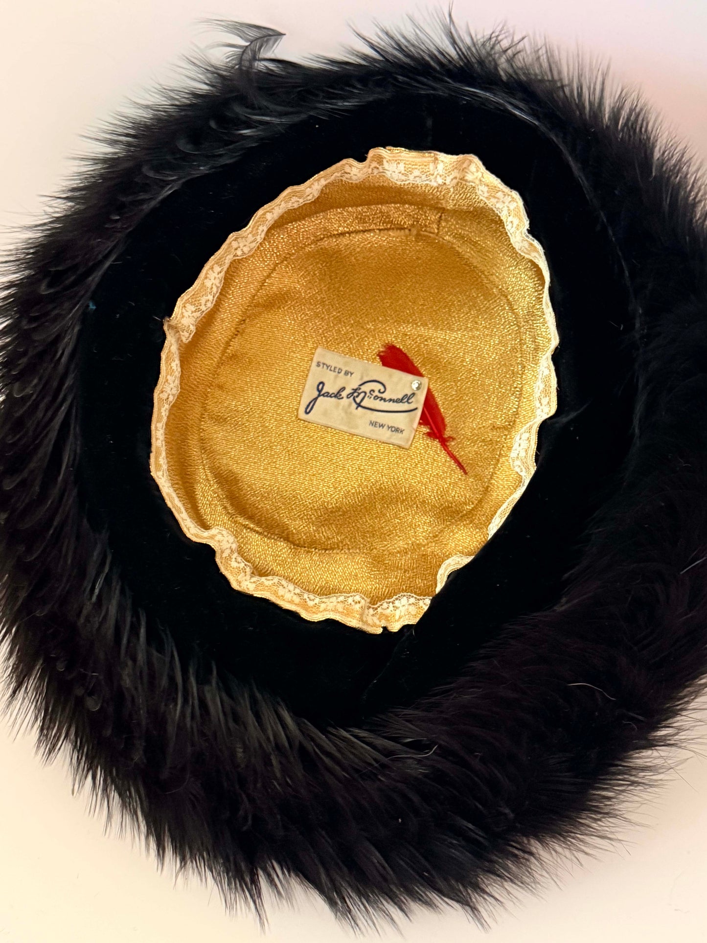 Vintage Jack McConnell Black Velvet Hat with Fur Trim – 1950s Designer Cocktail Hat Luxe Winter Millinery Statement