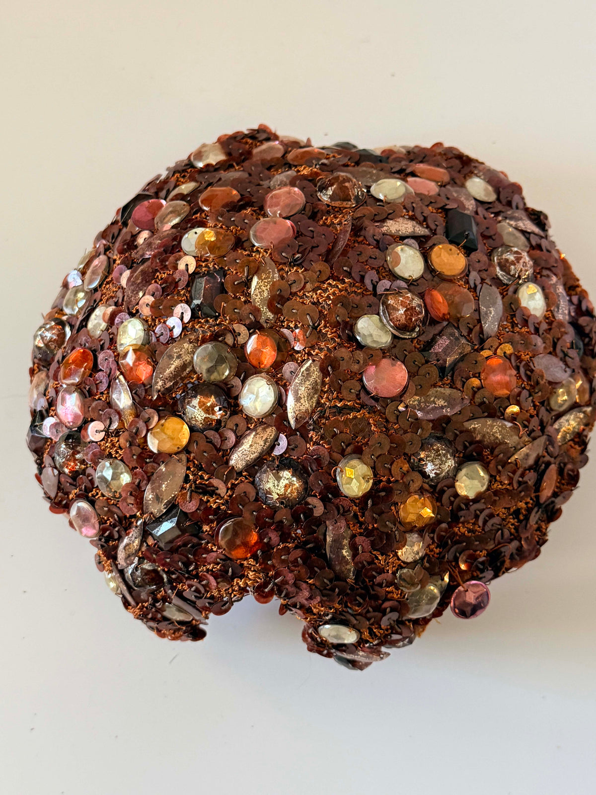 Vintage 1950s Gimbels Pittsburgh Brown Sequin Rhinestone Cocktail Hat Jeweled Crown Cap Women's Mid Century Millinery