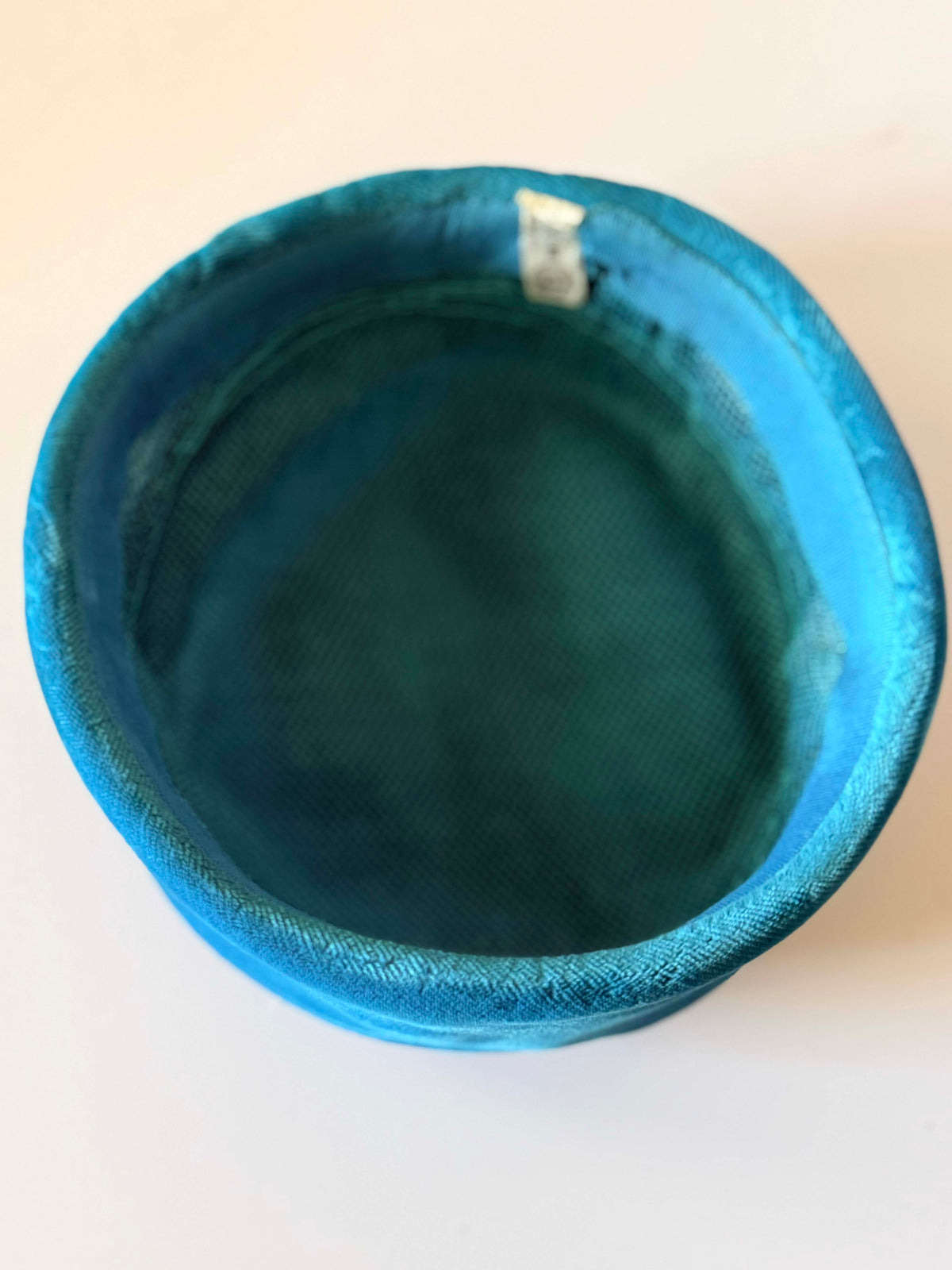 Vintage 1960s Teal Blue Green Velvet Pillbox Hat Navy Satin Trim Bow Women's Mid Century Mod Cocktail Millinery