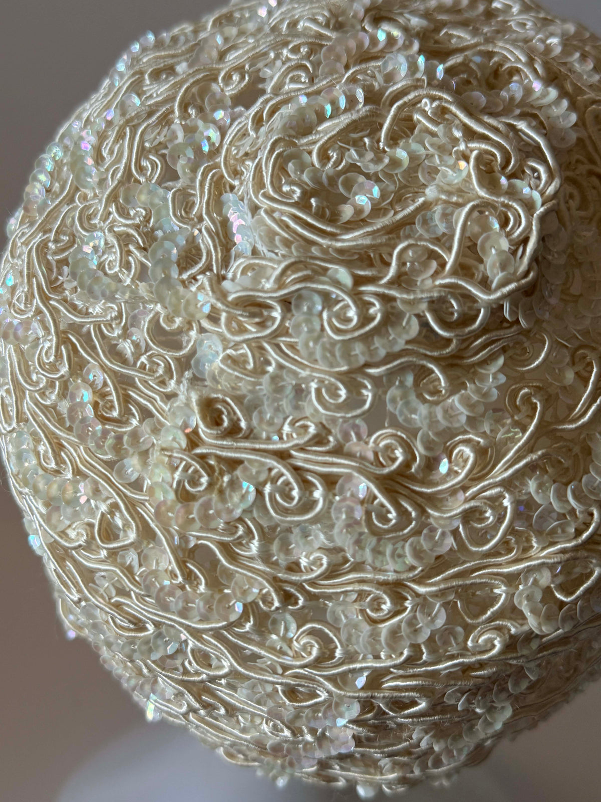 Vintage 1950s Ivory Sequin Pillbox Hat Soutache Embroidery Bridal Wedding Cocktail Women's Mid Century Millinery