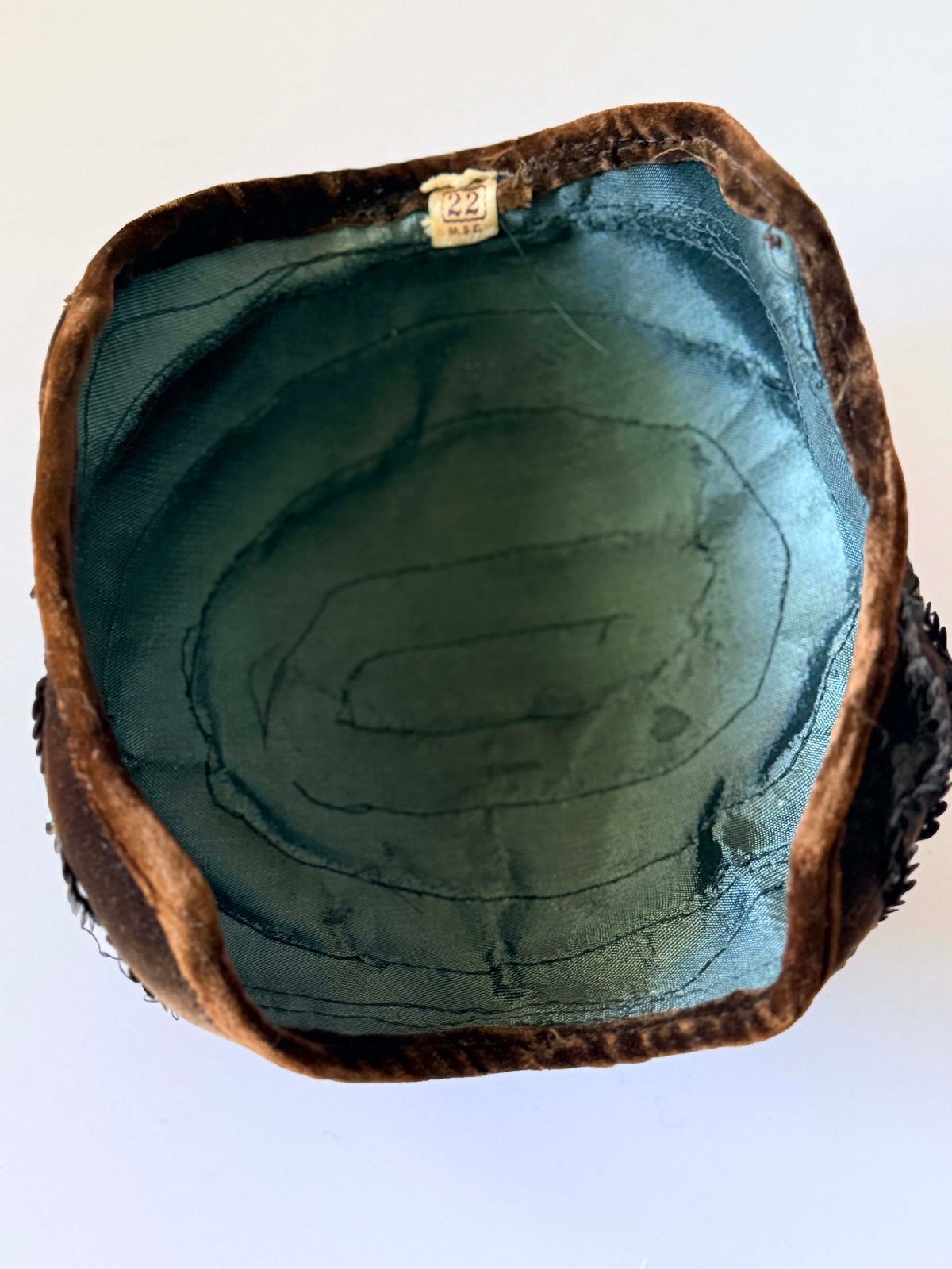 Vintage 1940s Brown Velvet Sequin Half Hat Black Sequin Swirl Cocktail Hat Women's WWII Era Sculptural Millinery