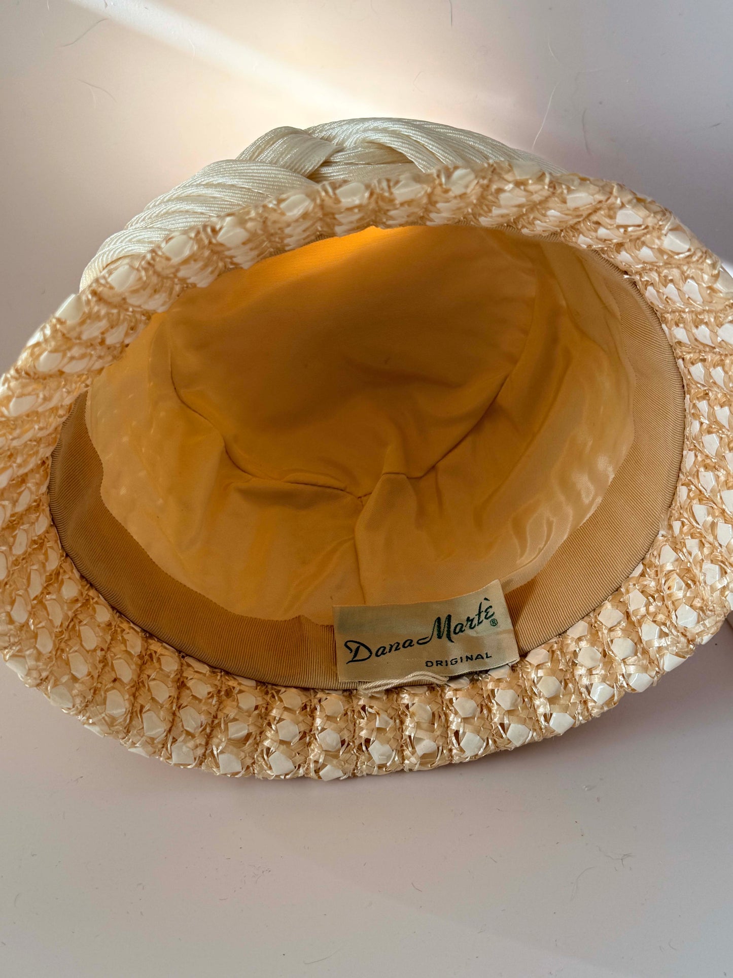 1960s Dana Marte Woven Raffia Hat – Ivory Straw Cloche Bucket Hat – Mid Century Summer Garden Party Hat