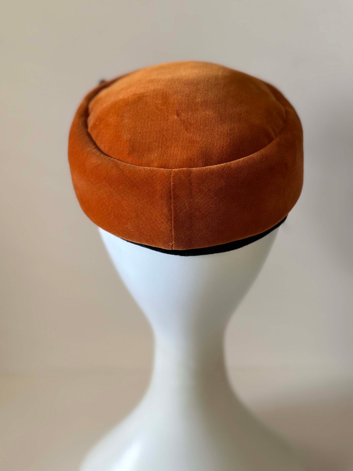 Vintage 1940s Burnt Orange Velvet Hat Black Passementerie Drop Trim Made in Germany Women's WWII Era Millinery