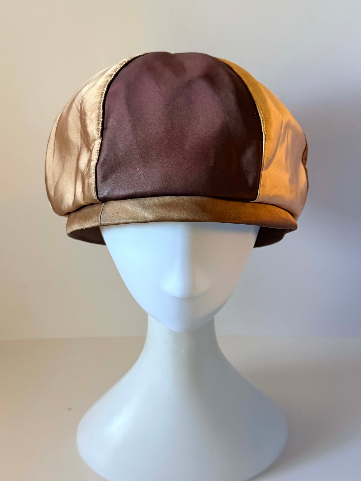 Vintage 1960s Dachettes by Lilly Dache Champagne Mocha Satin Panel Hat Women's Mod Designer Cocktail Hat Mid Century Millinery