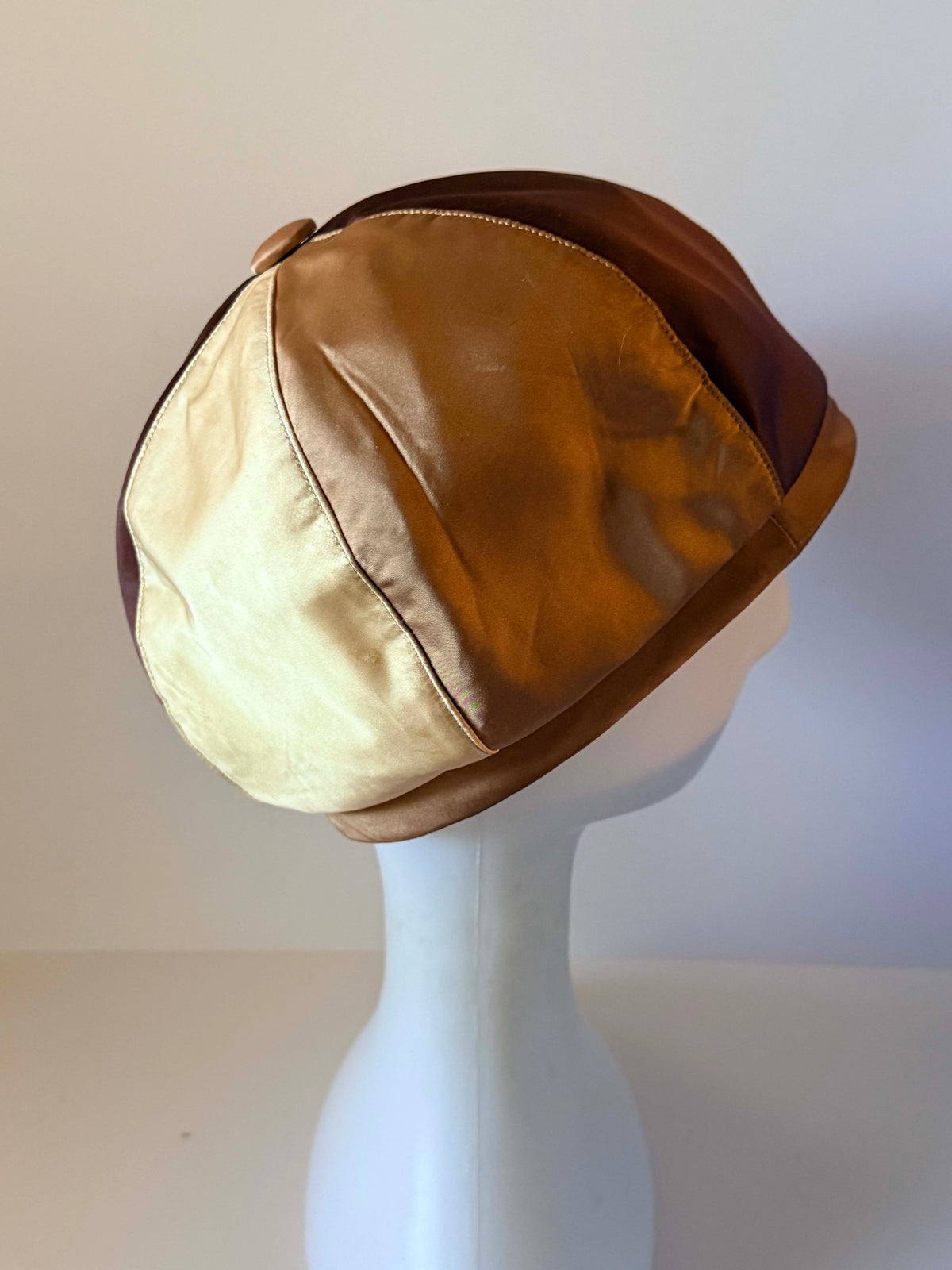 Vintage 1960s Dachettes by Lilly Dache Champagne Mocha Satin Panel Hat Women's Mod Designer Cocktail Hat Mid Century Millinery