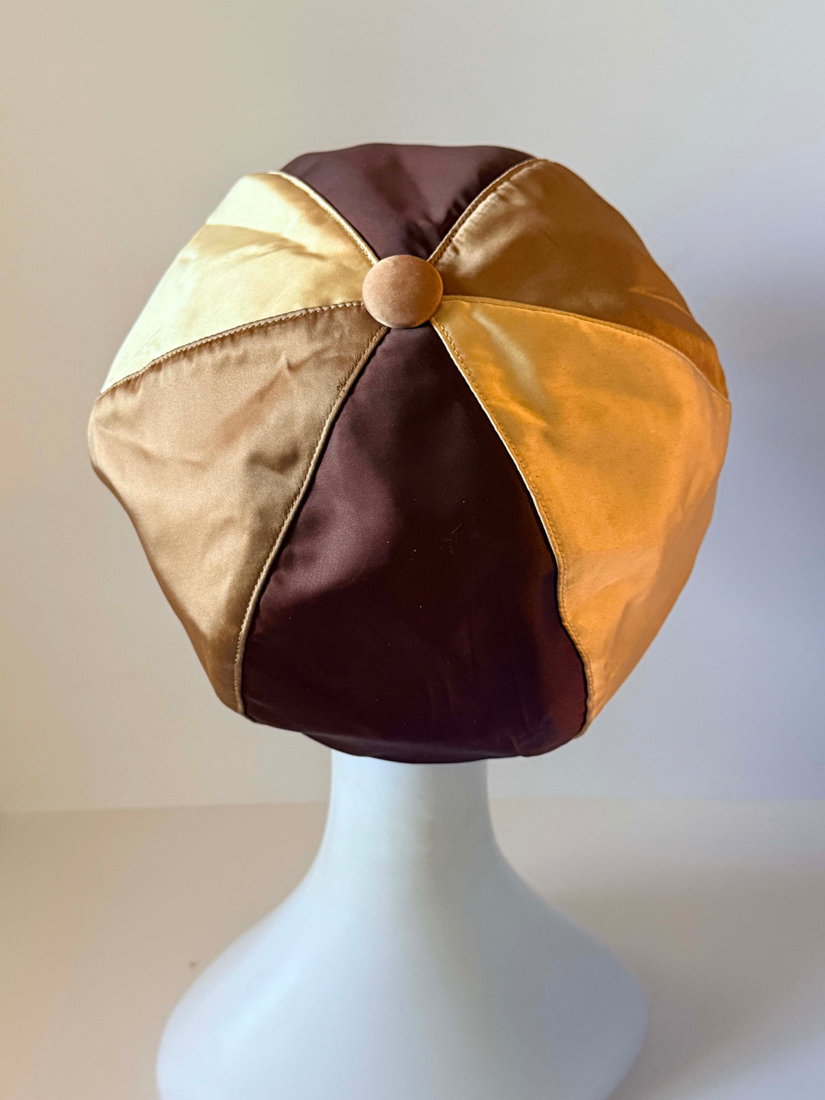 Vintage 1960s Dachettes by Lilly Dache Champagne Mocha Satin Panel Hat Women's Mod Designer Cocktail Hat Mid Century Millinery