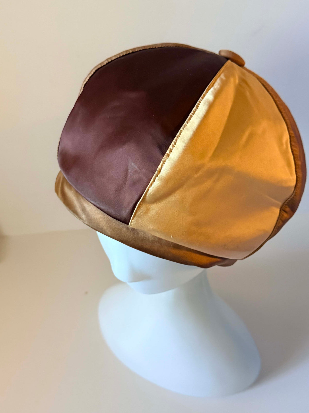 Vintage 1960s Dachettes by Lilly Dache Champagne Mocha Satin Panel Hat Women's Mod Designer Cocktail Hat Mid Century Millinery