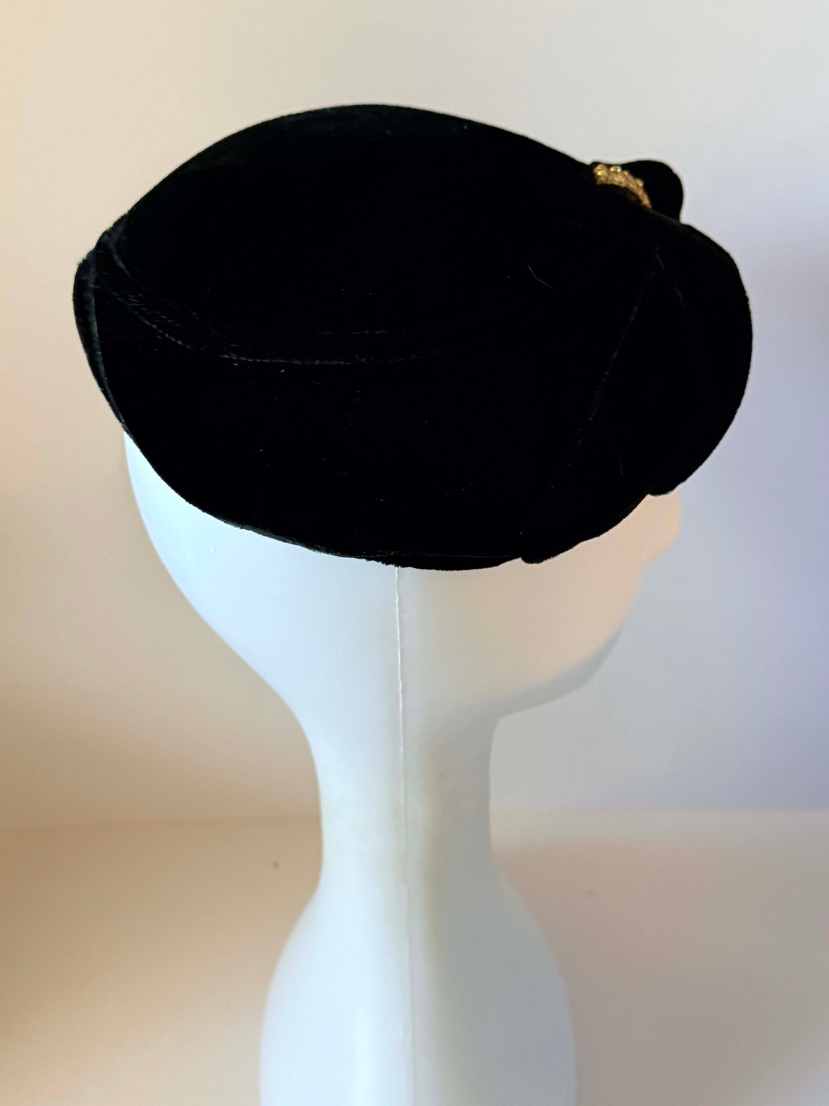 Vintage 1950s Black Velvet Cocktail Hat Rhinestone Accent Draped Brim Women's Mid Century Formal Evening Hat