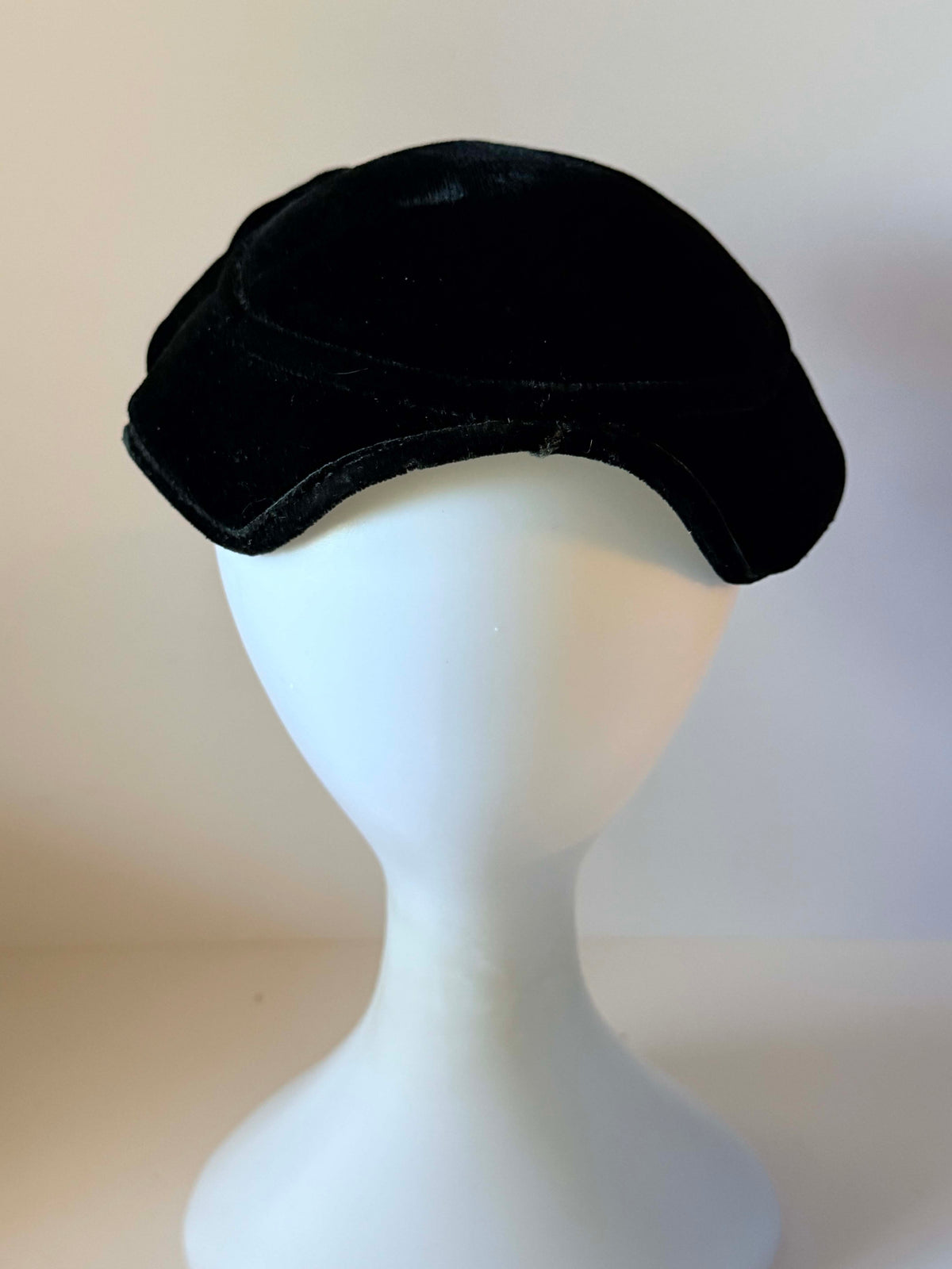 Vintage 1950s Black Velvet Cocktail Hat Rhinestone Accent Draped Brim Women's Mid Century Formal Evening Hat