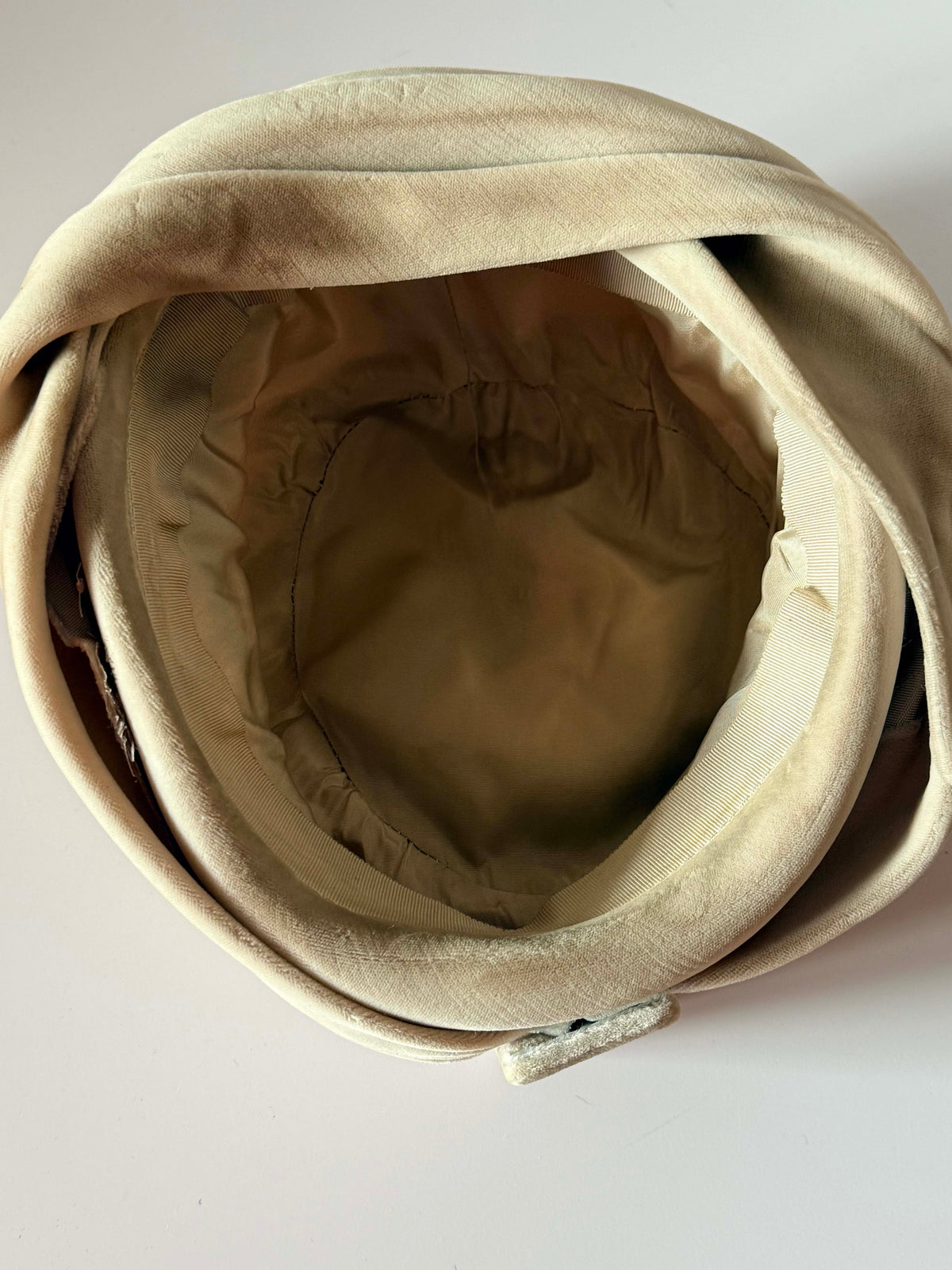 Vintage 1950s Velvet Turban Hat | Champagne Beige Draped Buckle Hat | Mid Century Cocktail Hat