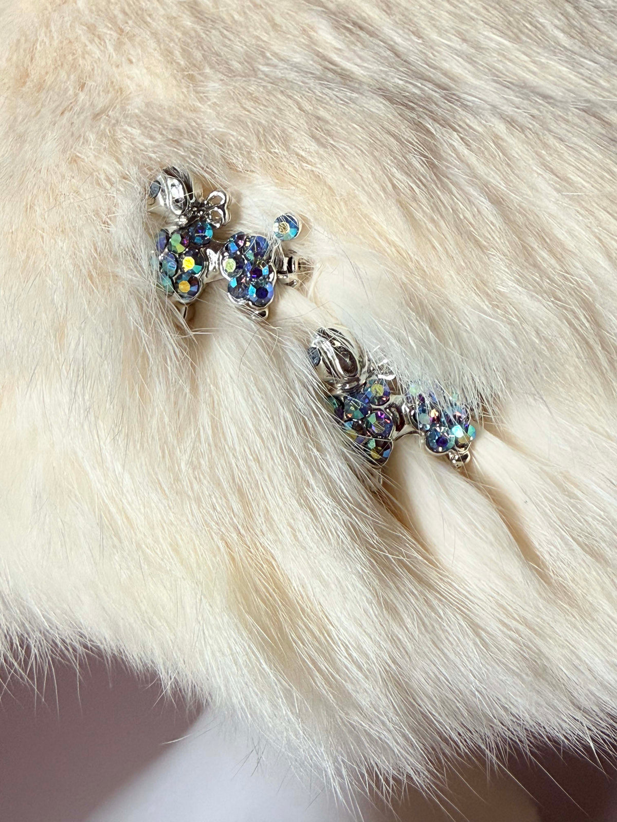 Vintage 1960s Brentshire Ivory Fur Picture Hat | Rhinestone Poodle Hat | Mod Vintage Statement Hat