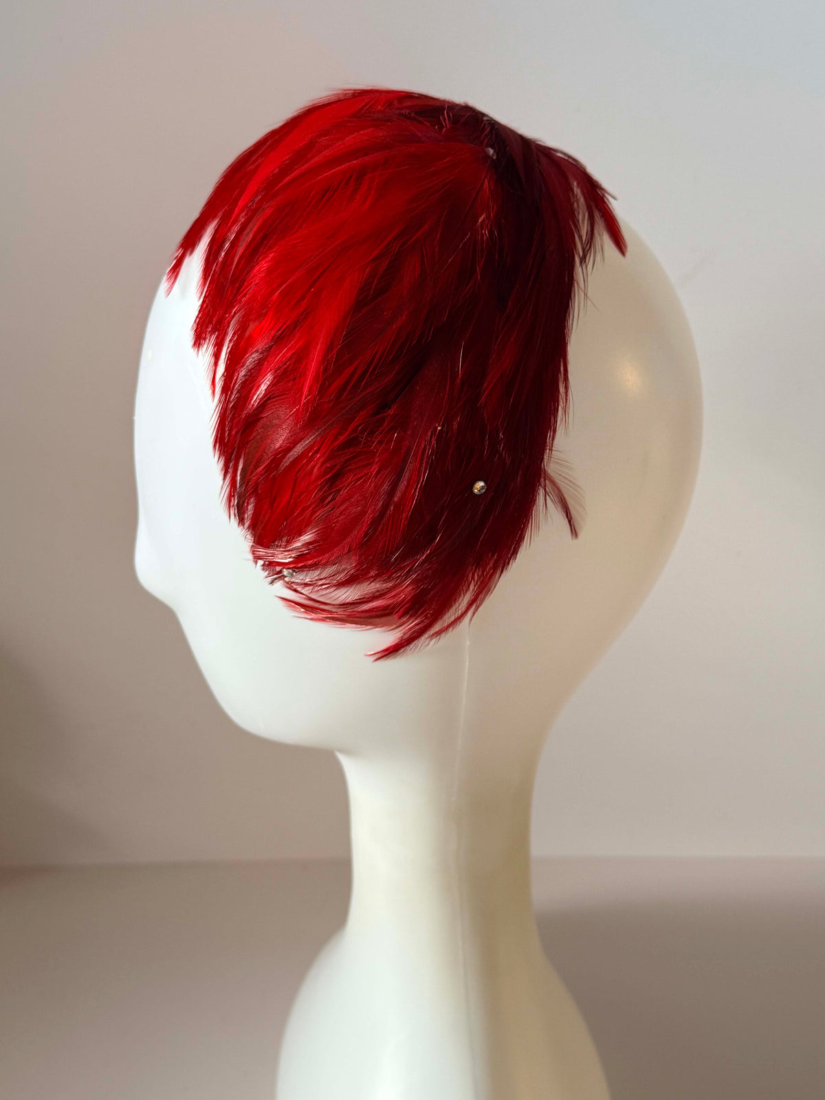 Vintage 1950s Red Feather Half Hat | Sculptural Cocktail Hat | Mid Century Statement Millinery
