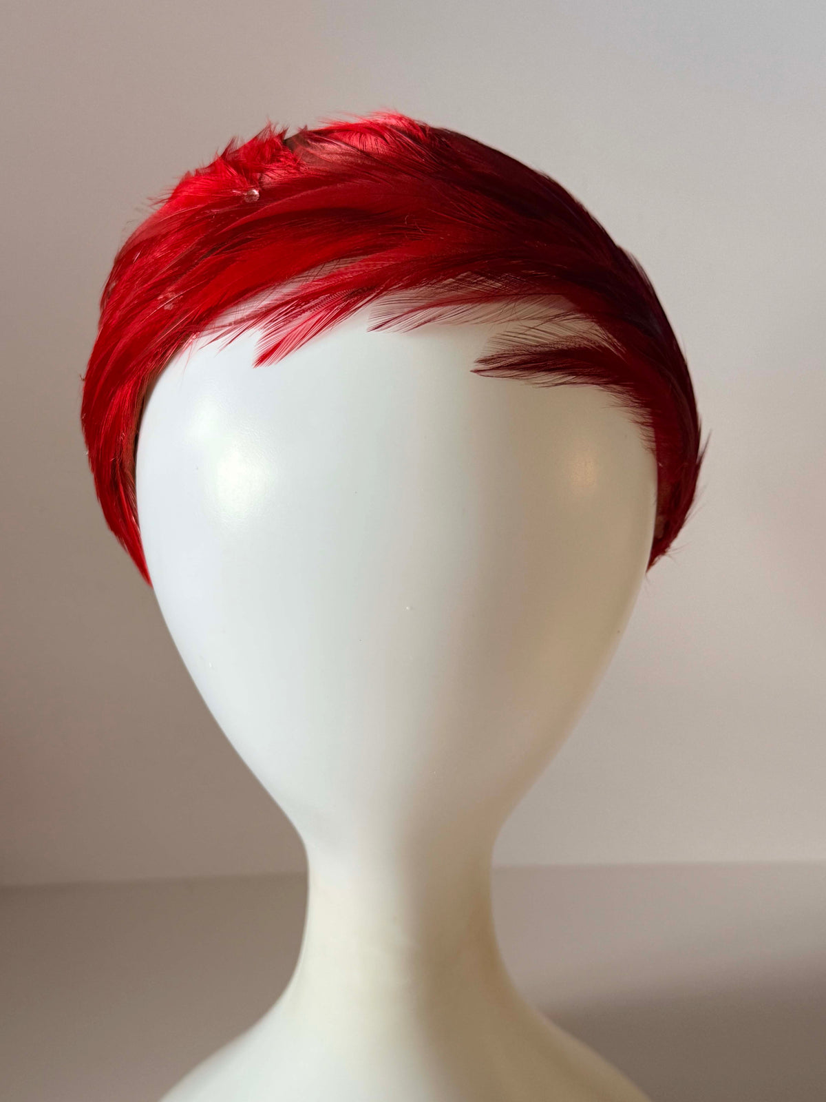 Vintage 1950s Red Feather Half Hat | Sculptural Cocktail Hat | Mid Century Statement Millinery