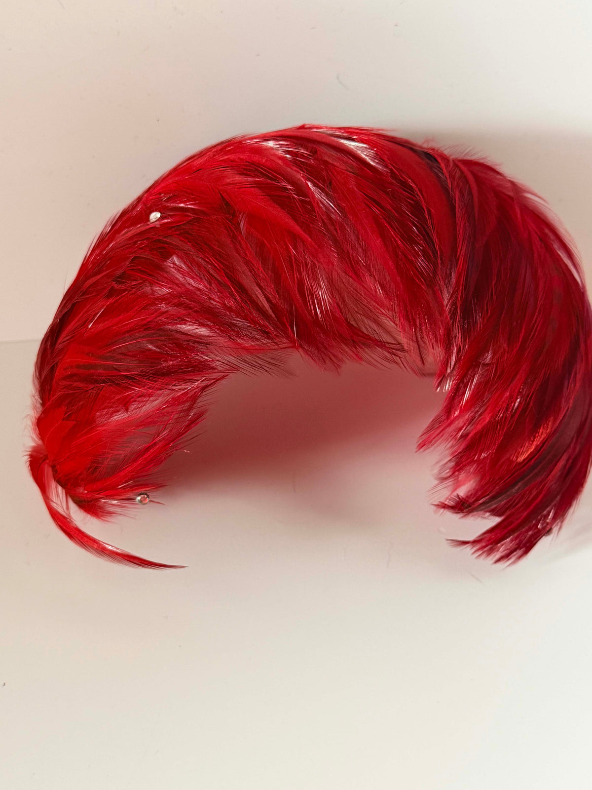 Vintage 1950s Red Feather Half Hat | Sculptural Cocktail Hat | Mid Century Statement Millinery