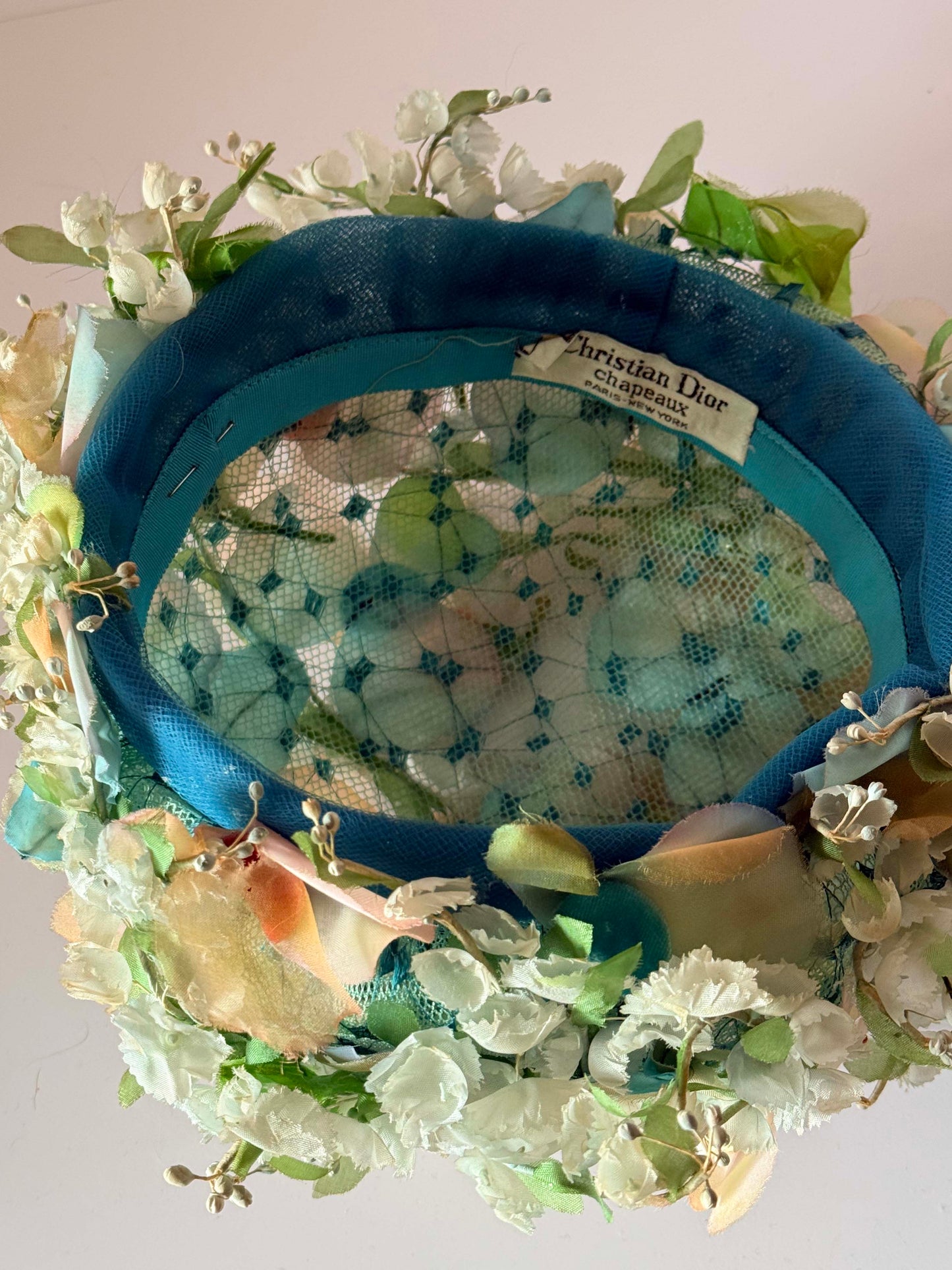 1960s Christian Dior Chapeaux Floral Veil Hat – Pastel Silk Flower Couture Headpiece – Garden Party Bridal Hat – Paris New York Designer Millinery